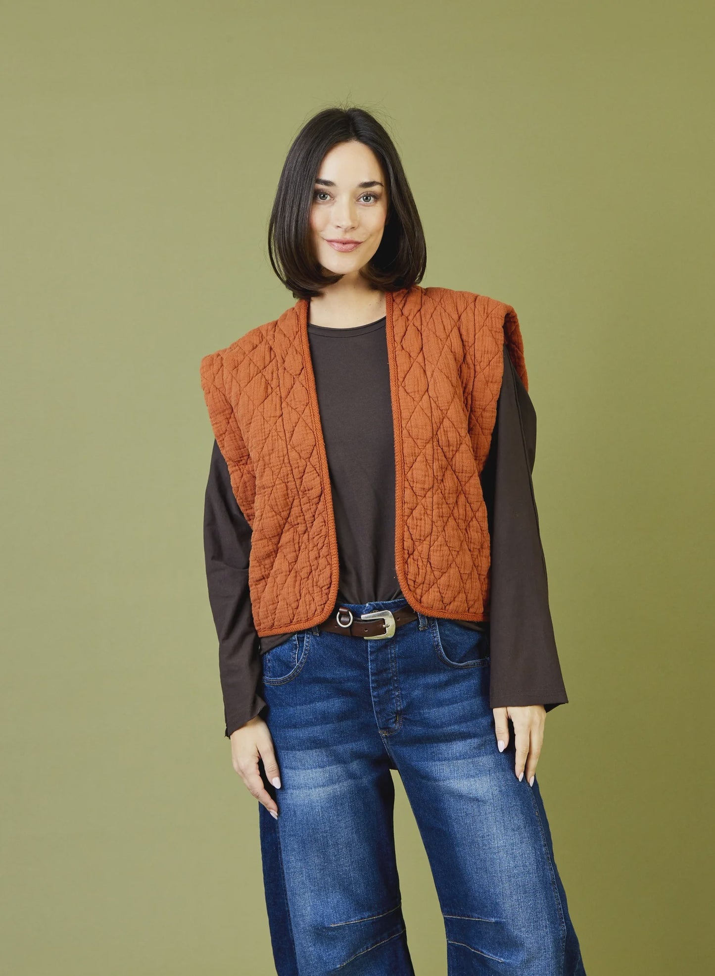 Suzy D London Carrie Quilted Waistcoat Terracotta