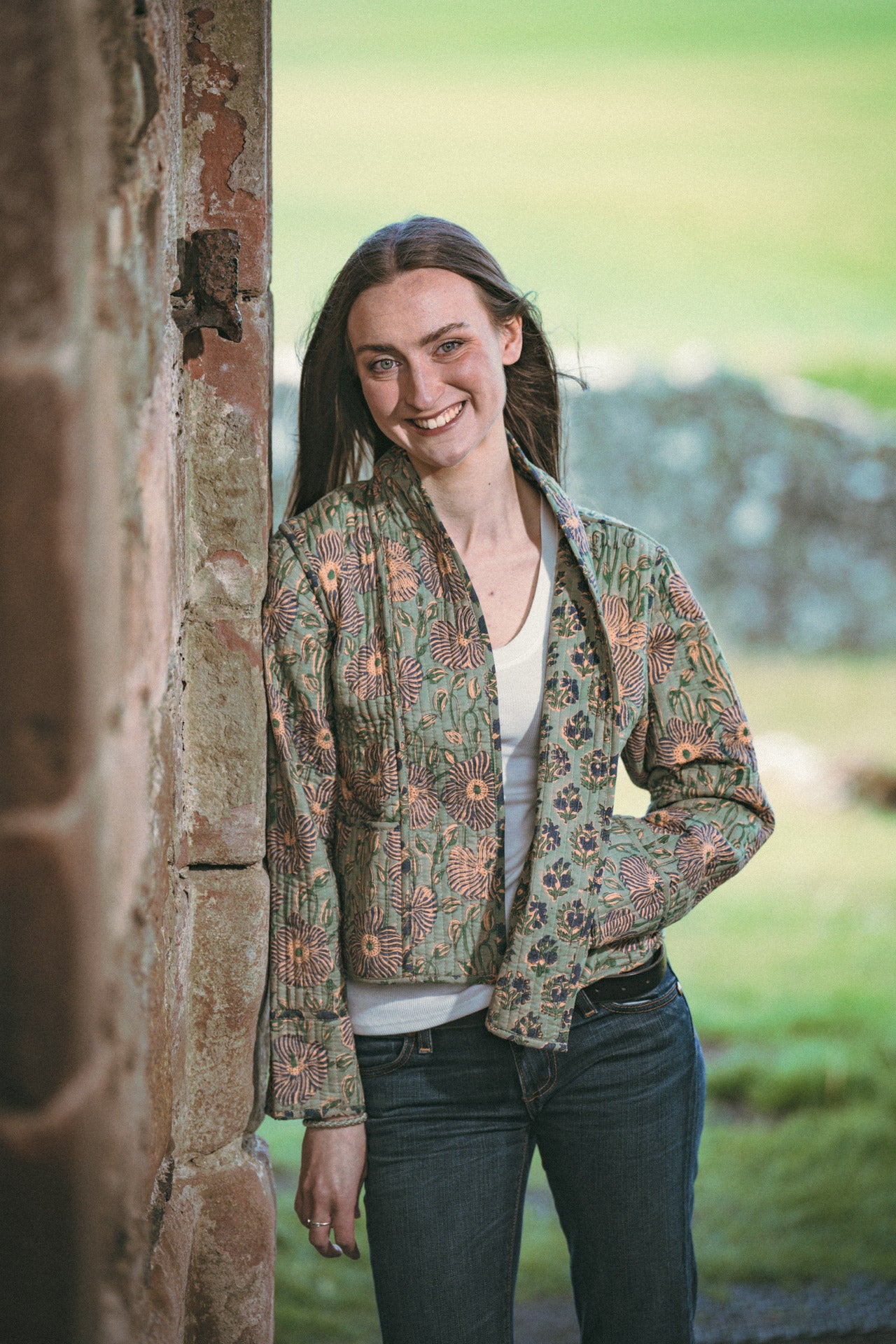 Twinflower Reversible Quilted Kimono Jacket in Aqua Floral Block Print - Precious Sparkle