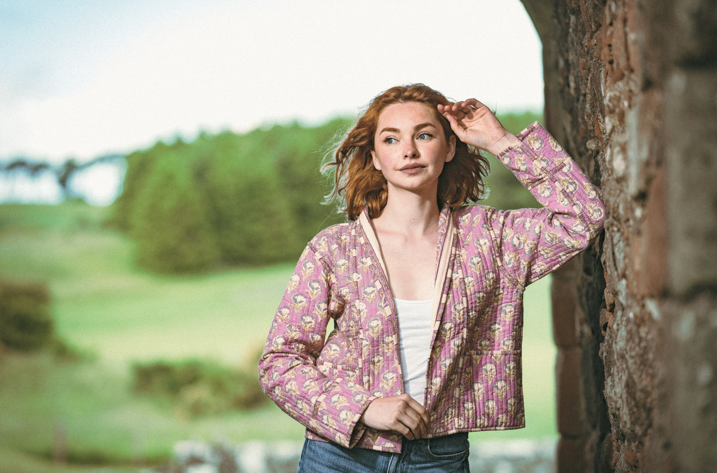 Twinflower Reversible Quilted Kimono Jacket Violet Floral Block Print - Precious Sparkle