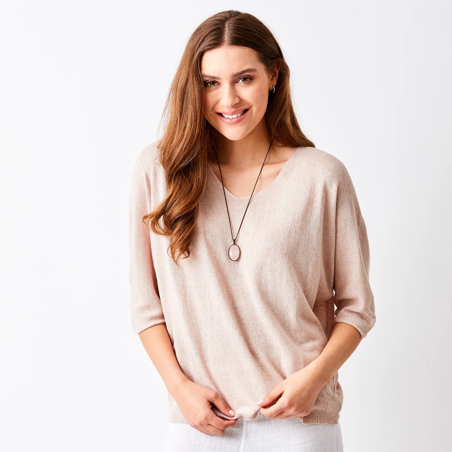 Suzy D London Feronia Linen Mix V-Neck Sweater - Precious Sparkle