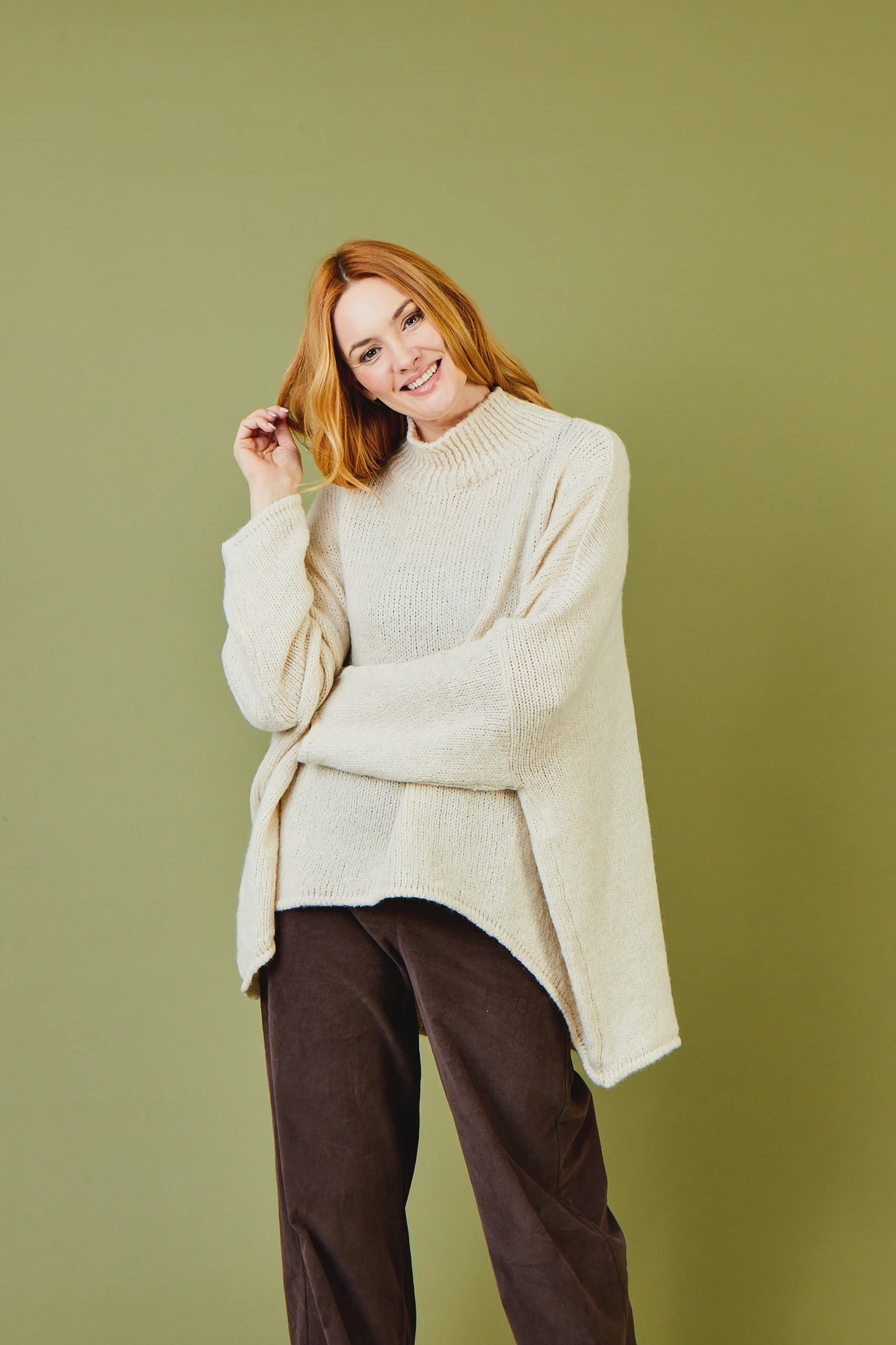 Suzy D London Forli Hi Lo High Neck Oversize Knit Sweater