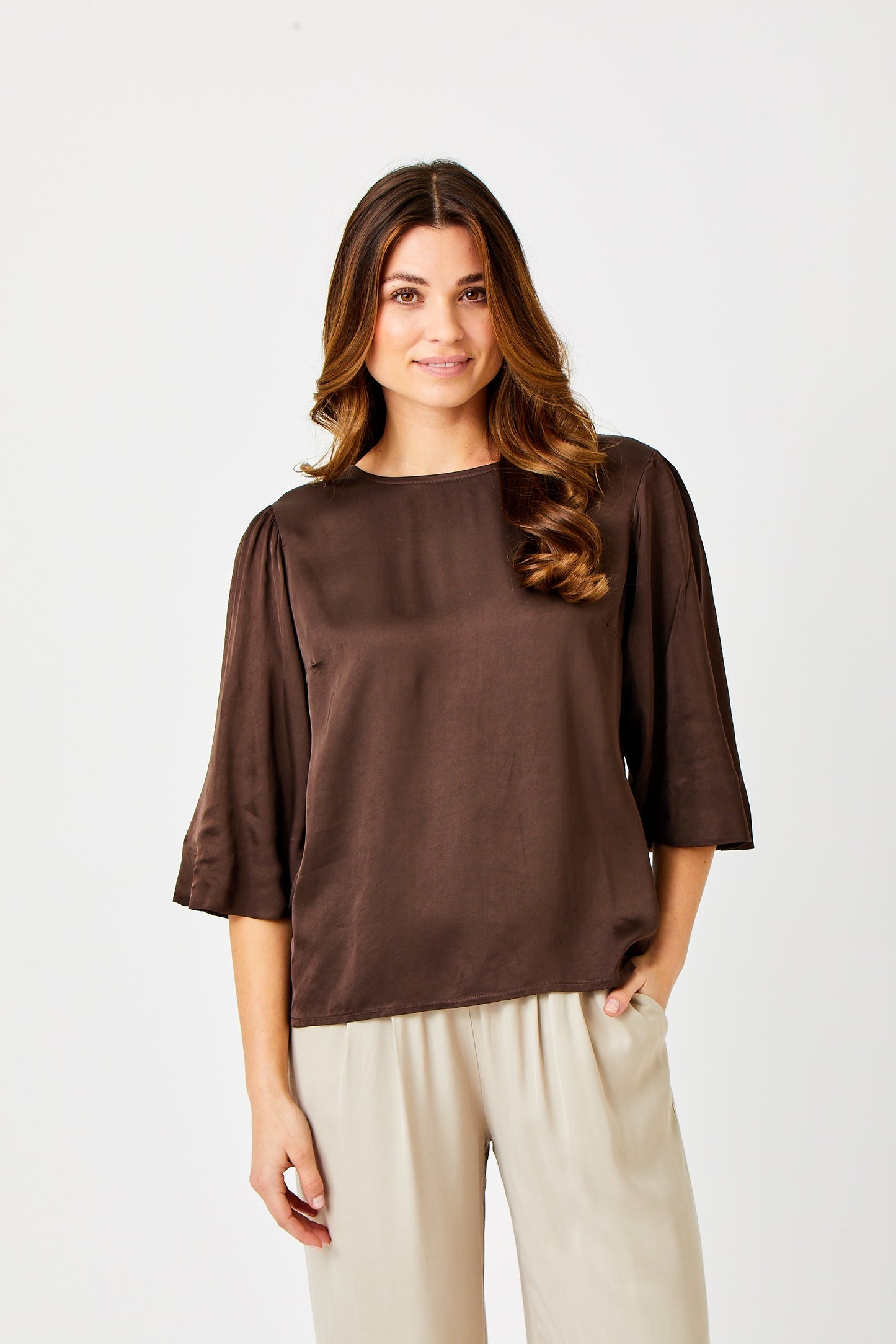 Suzy D Gina Satin Wide Sleeve Top