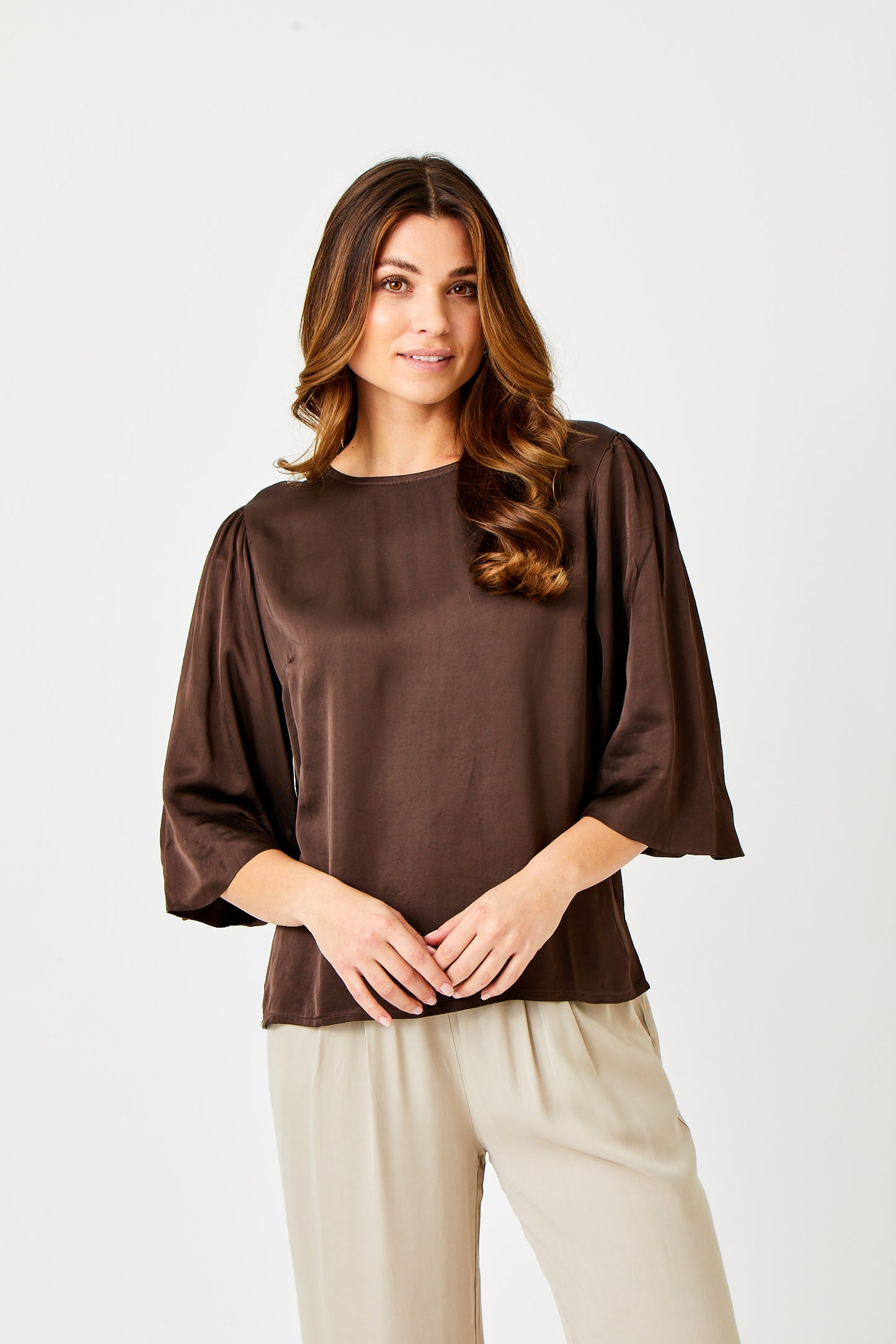 Suzy D Gina Satin Wide Sleeve Top