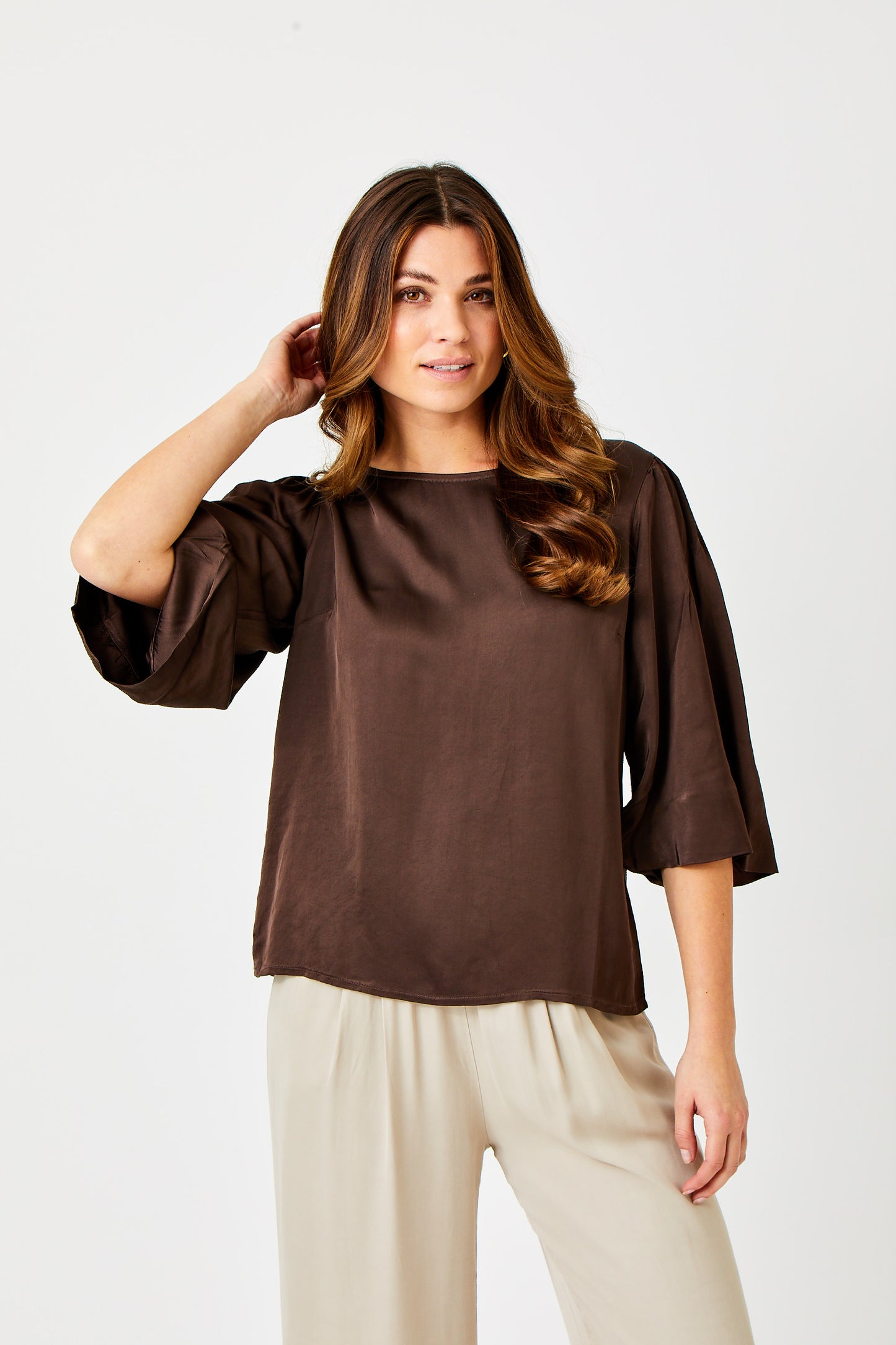 Suzy D Gina Satin Wide Sleeve Top
