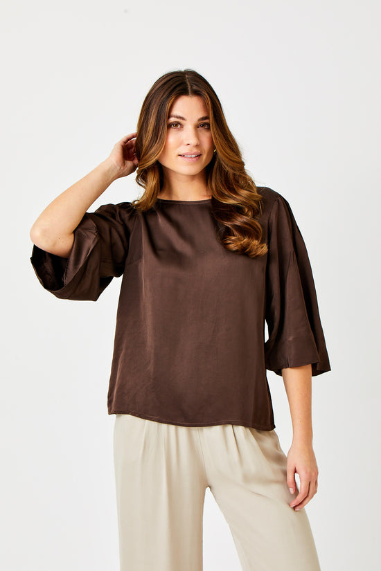 Suzy D Gina Satin Wide Sleeve Top