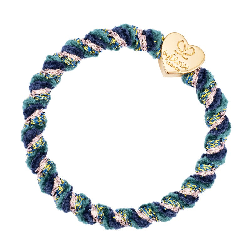 By Eloise Bangle Band Gold Heart Woven Velvet Moss