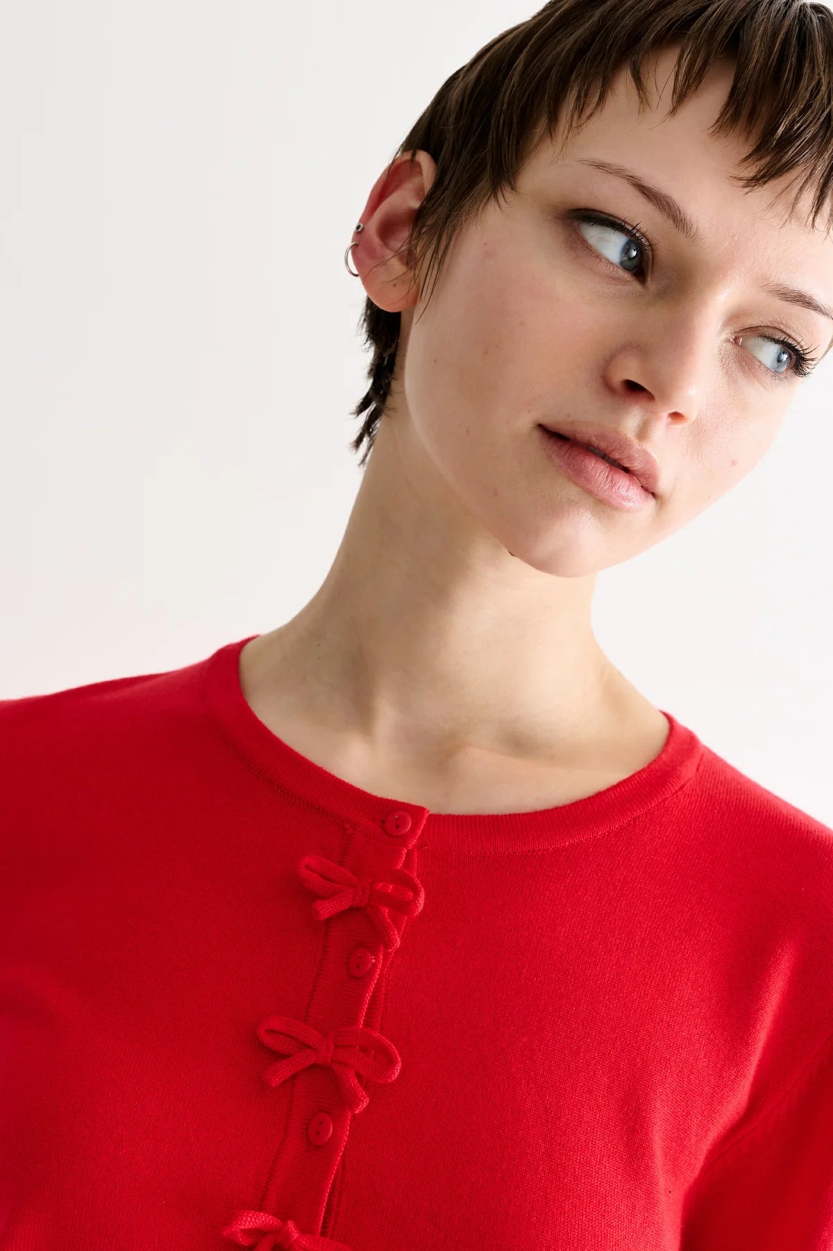 Louche Ives Bow Trimmed Cardigan Red