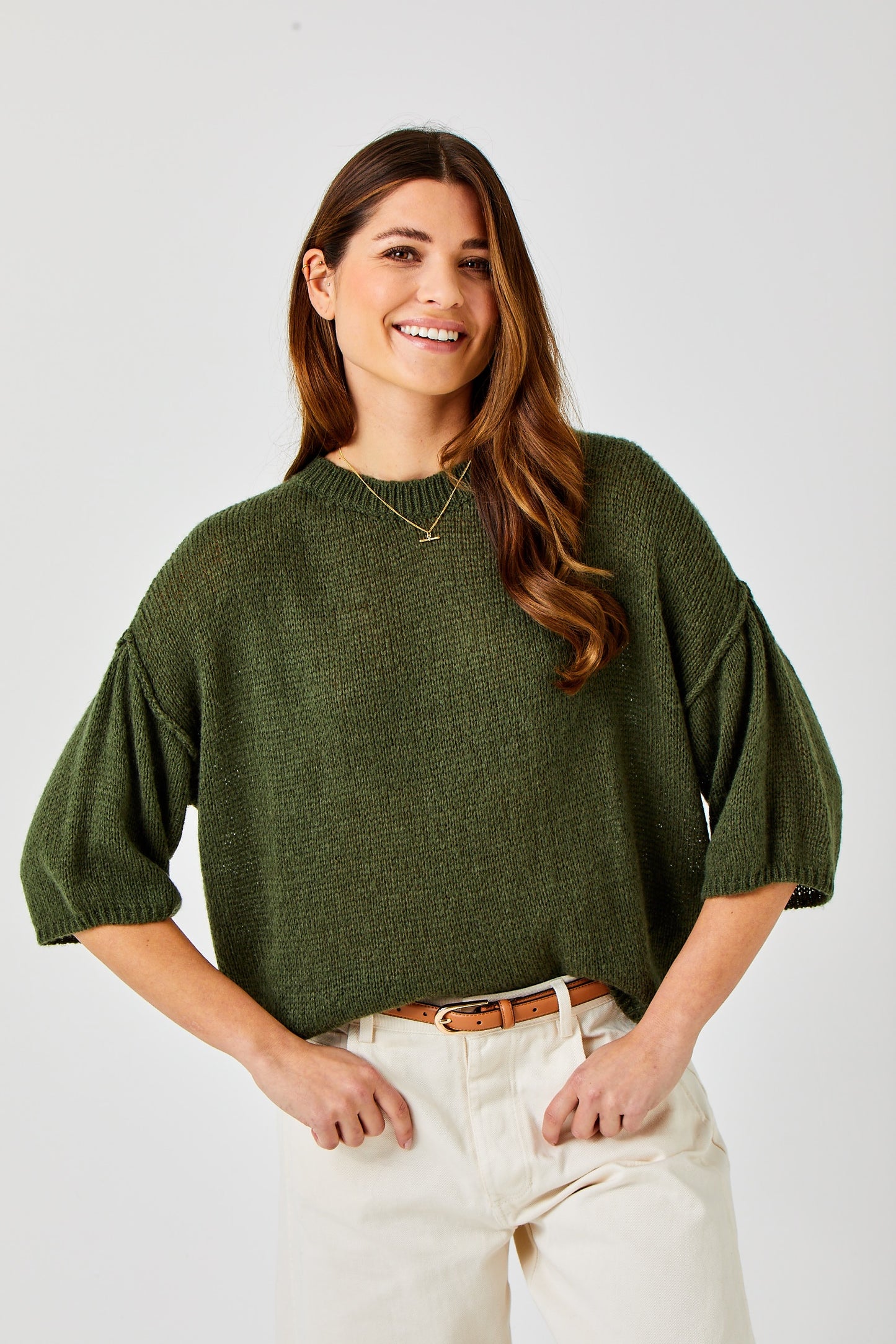 Suzy D Lara Fluffy Boxy Knit Mid Length Sleeve