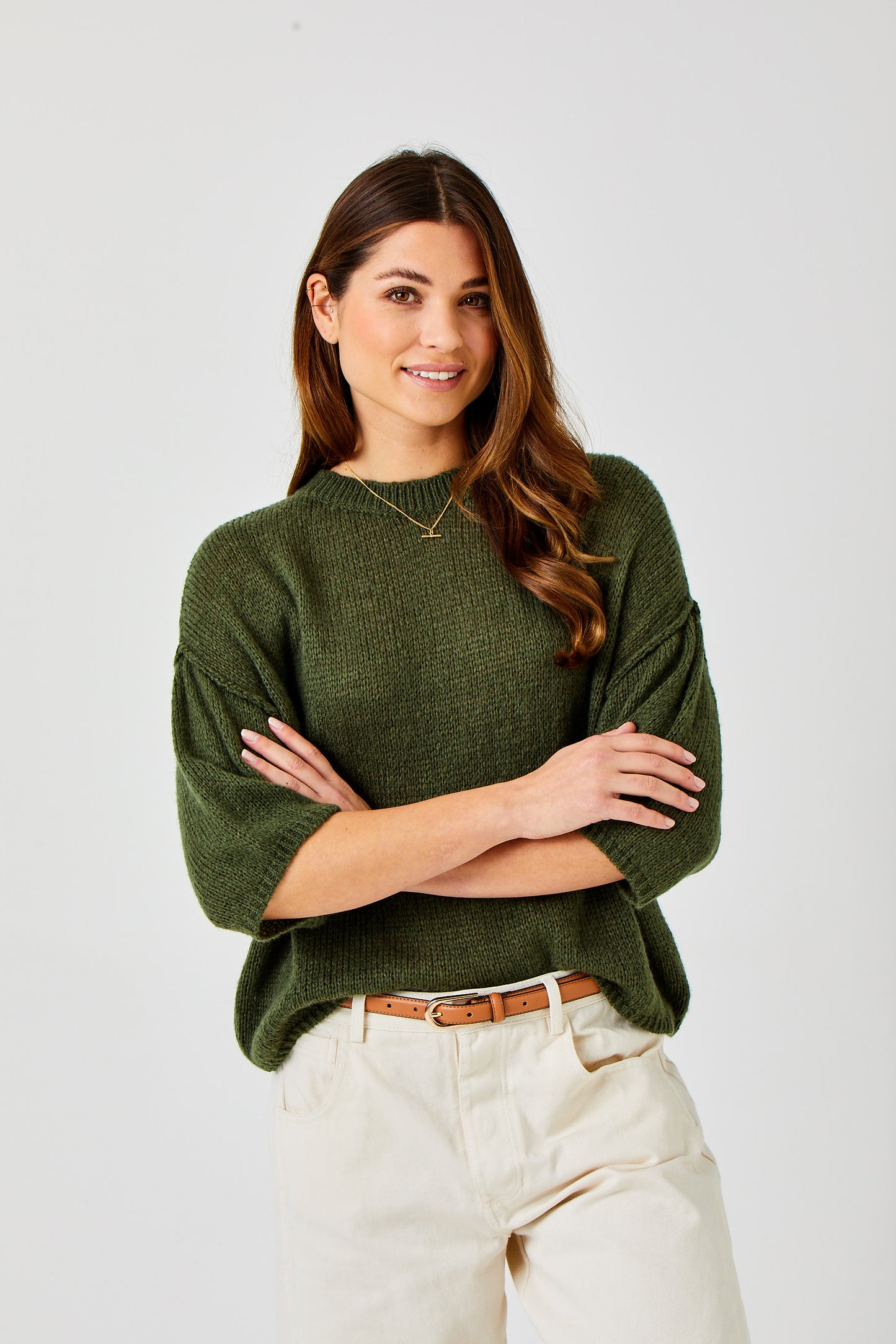 Suzy D Lara Fluffy Boxy Knit Mid Length Sleeve
