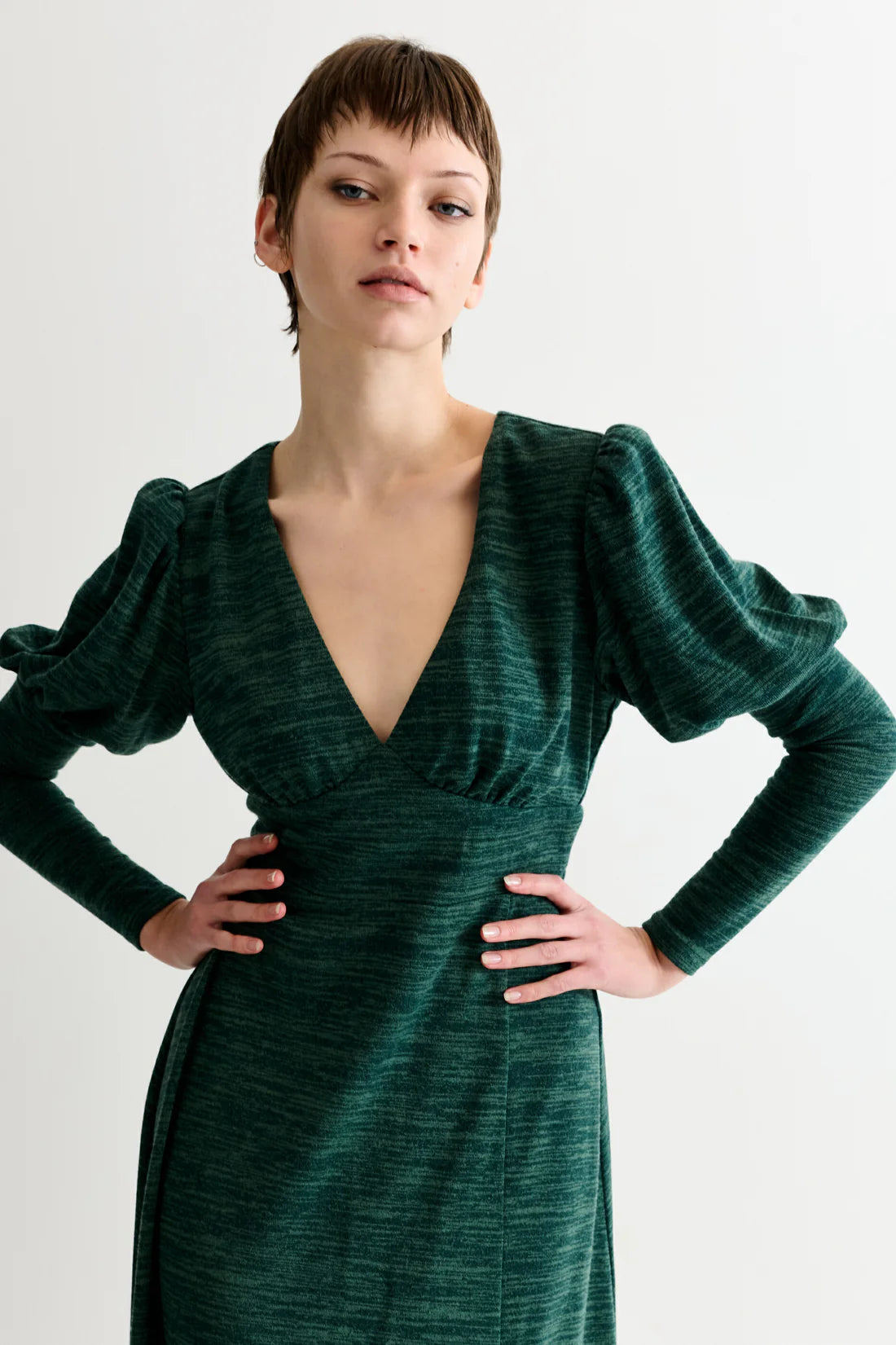 Louche Moa Marl Puff Midi Dress Green