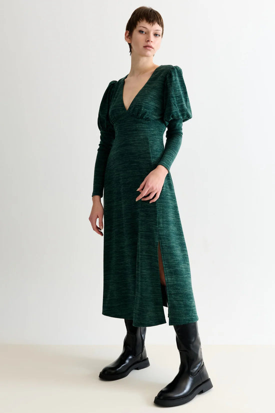 Louche Moa Marl Puff Midi Dress Green