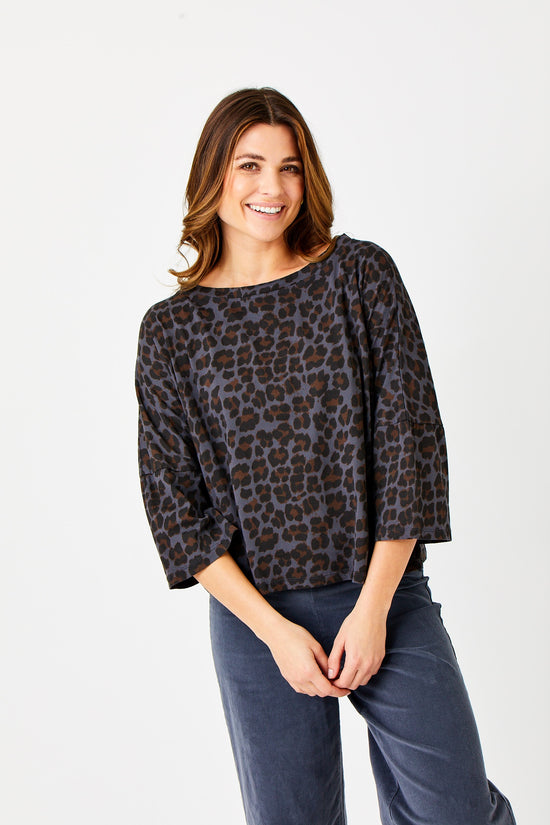 Suzy D Orsa Leopard Print Jersey Relaxed Fit Top