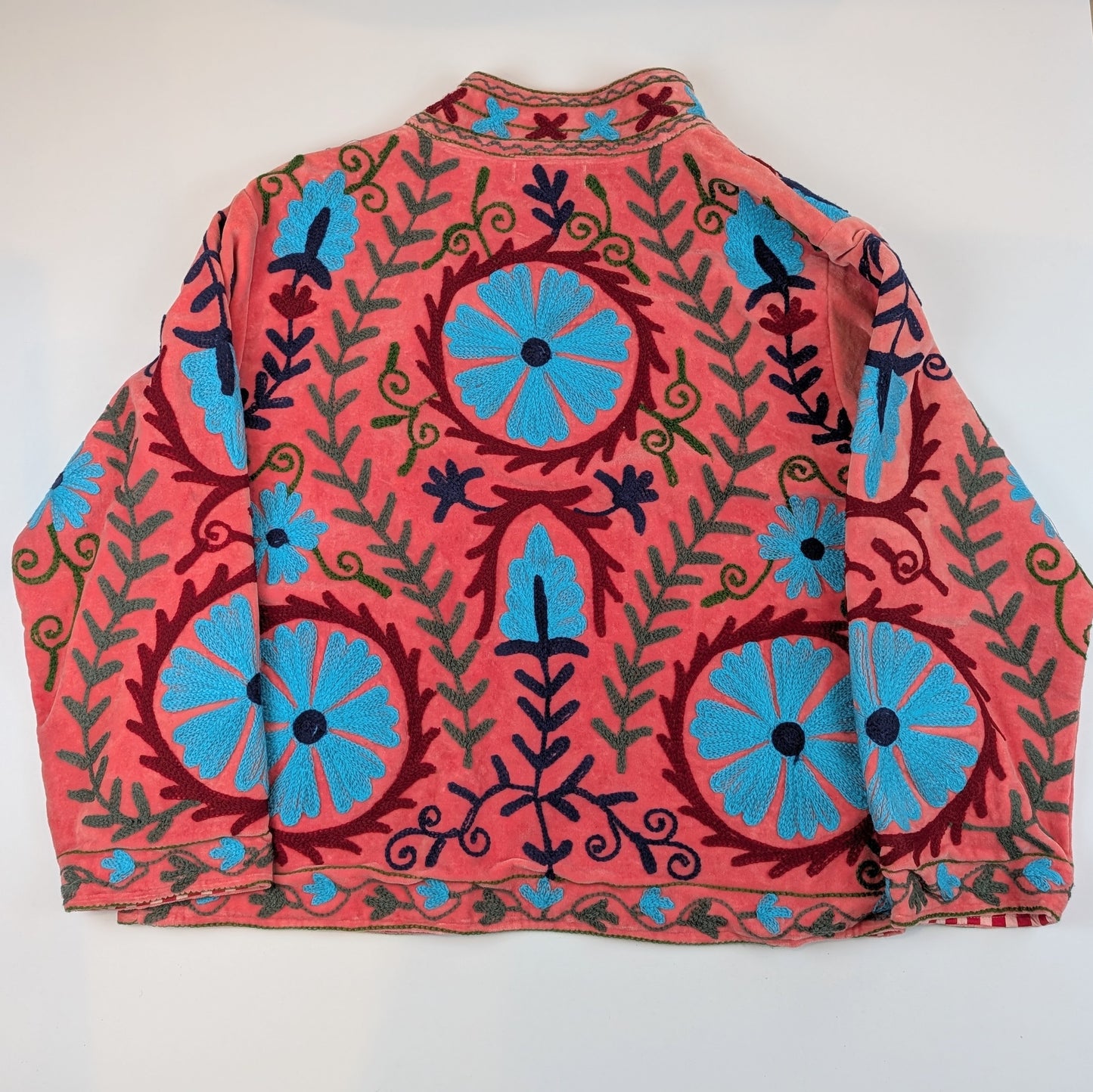 Flora Velvet Suzani Embroidered Ladies Jacket Salmon Pink - Precious Sparkle