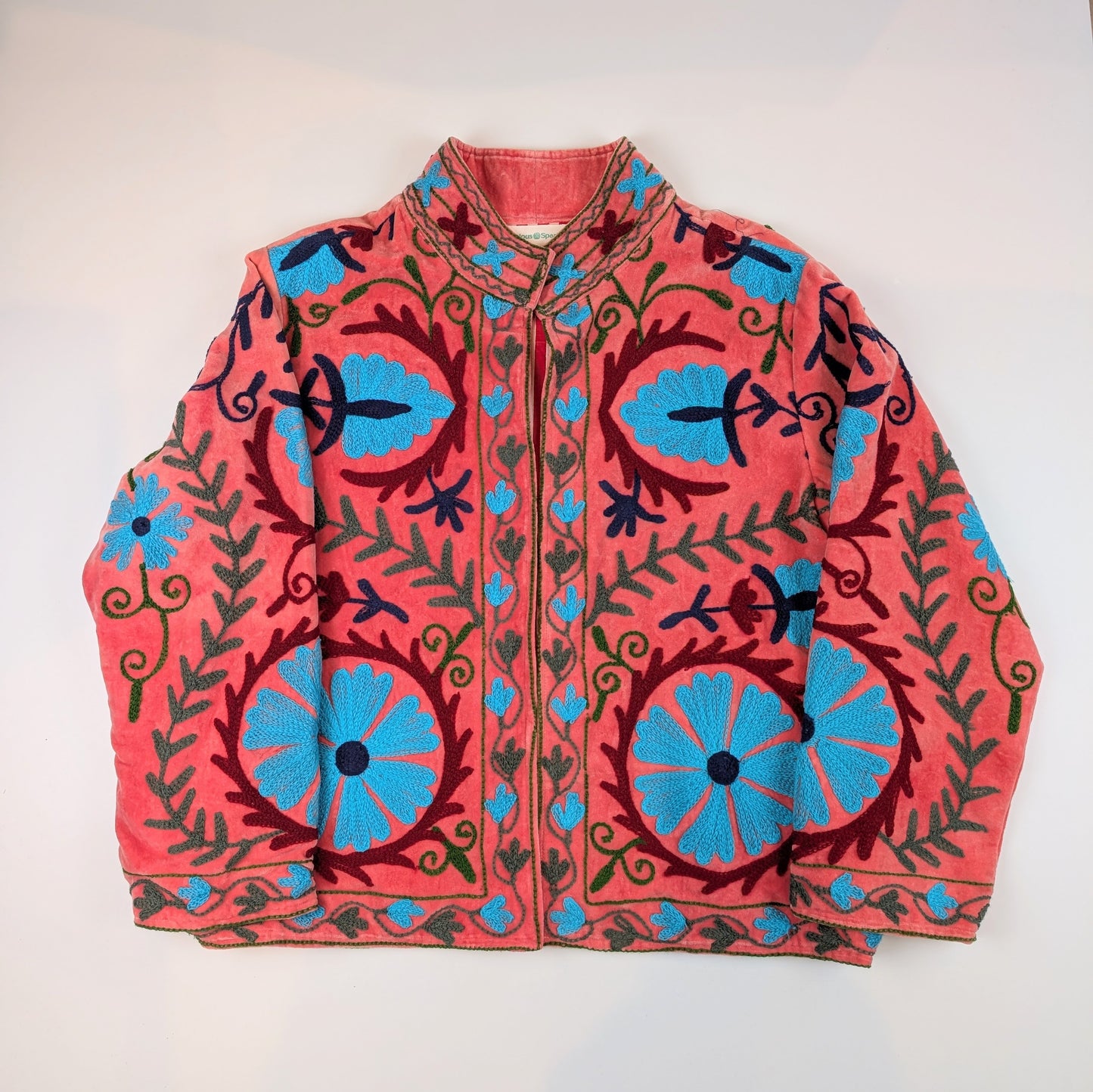 Flora Velvet Suzani Embroidered Ladies Jacket Salmon Pink - Precious Sparkle
