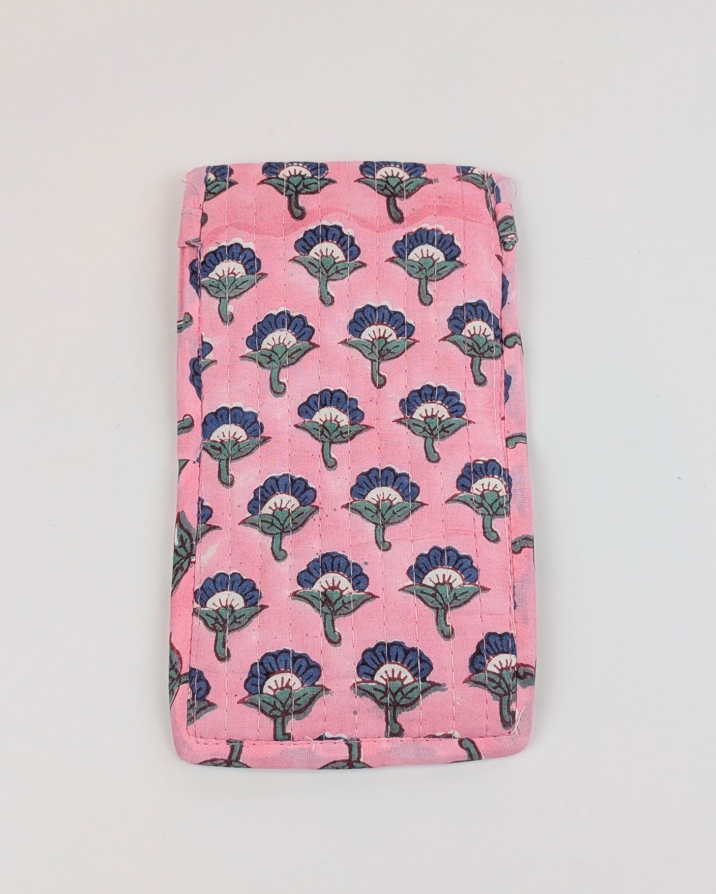 Twinflower Pink Floral Block Print Quilted Glasses Case - Precious Sparkle