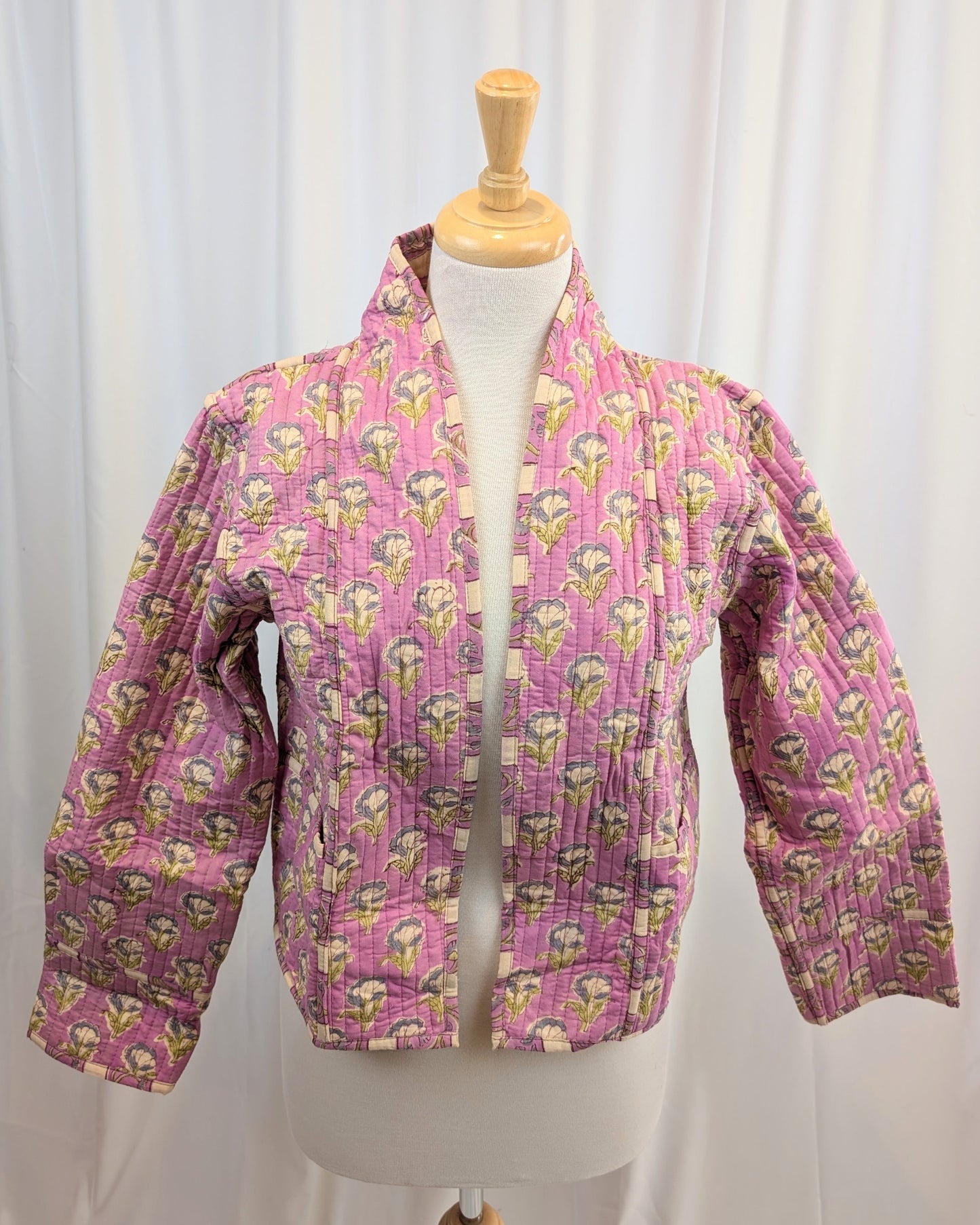 Twinflower Reversible Quilted Kimono Jacket Violet Floral Block Print