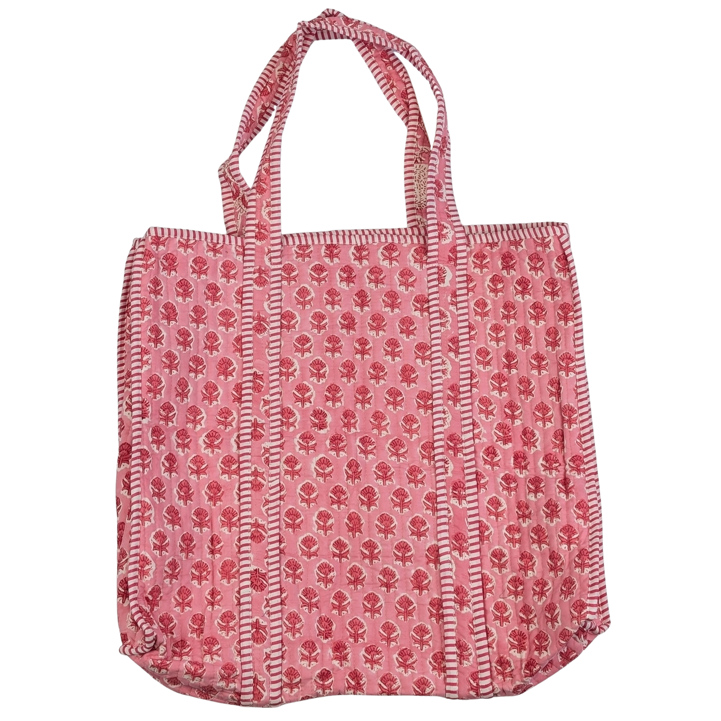 Cotton Soft Quilted Tote Bag Violet Floral Block Print - Precious Sparkle