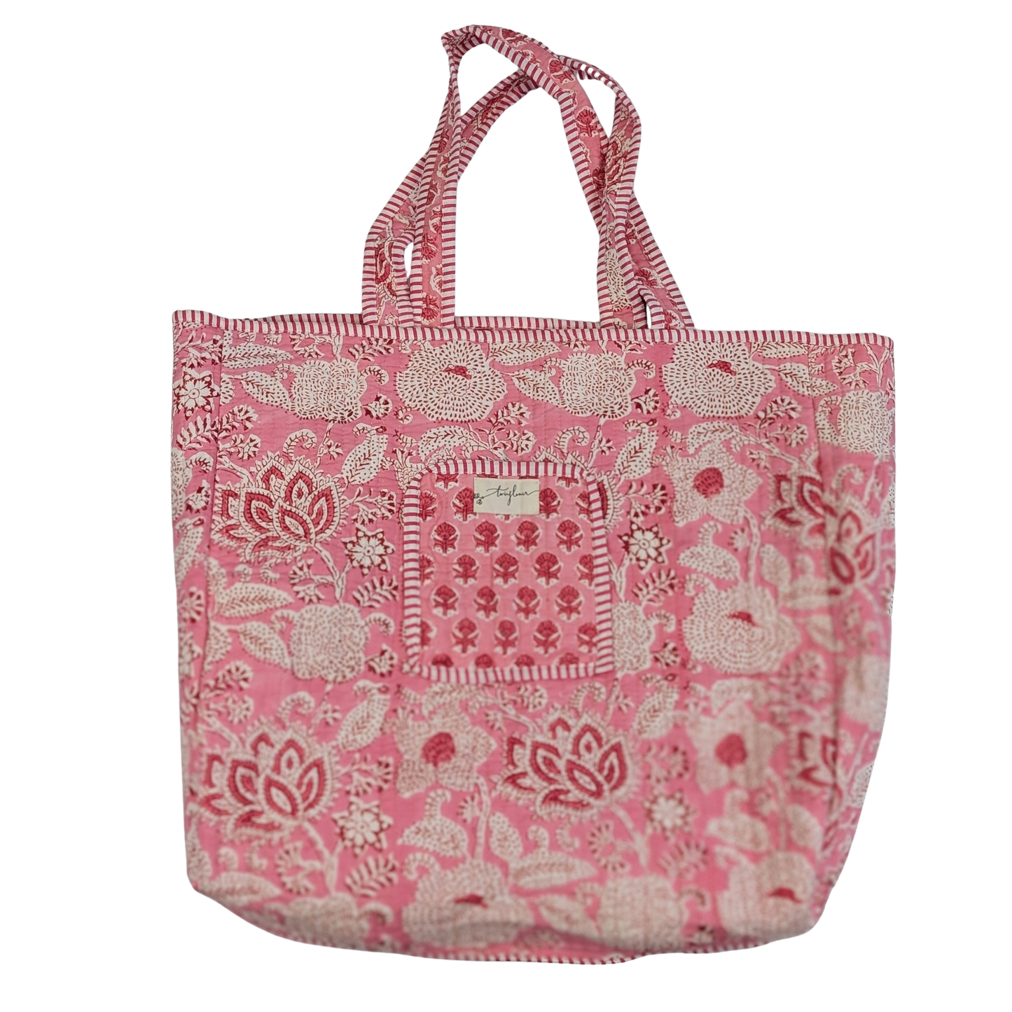 Cotton Soft Quilted Tote Bag Violet Floral Block Print - Precious Sparkle