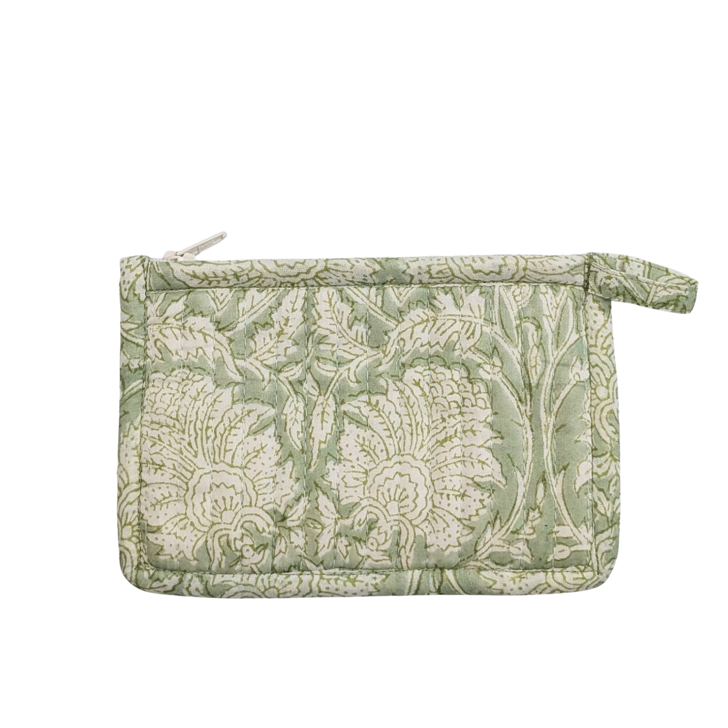 Green Floral Block Print Quilted Small Pouch Purse - Precious Sparkle