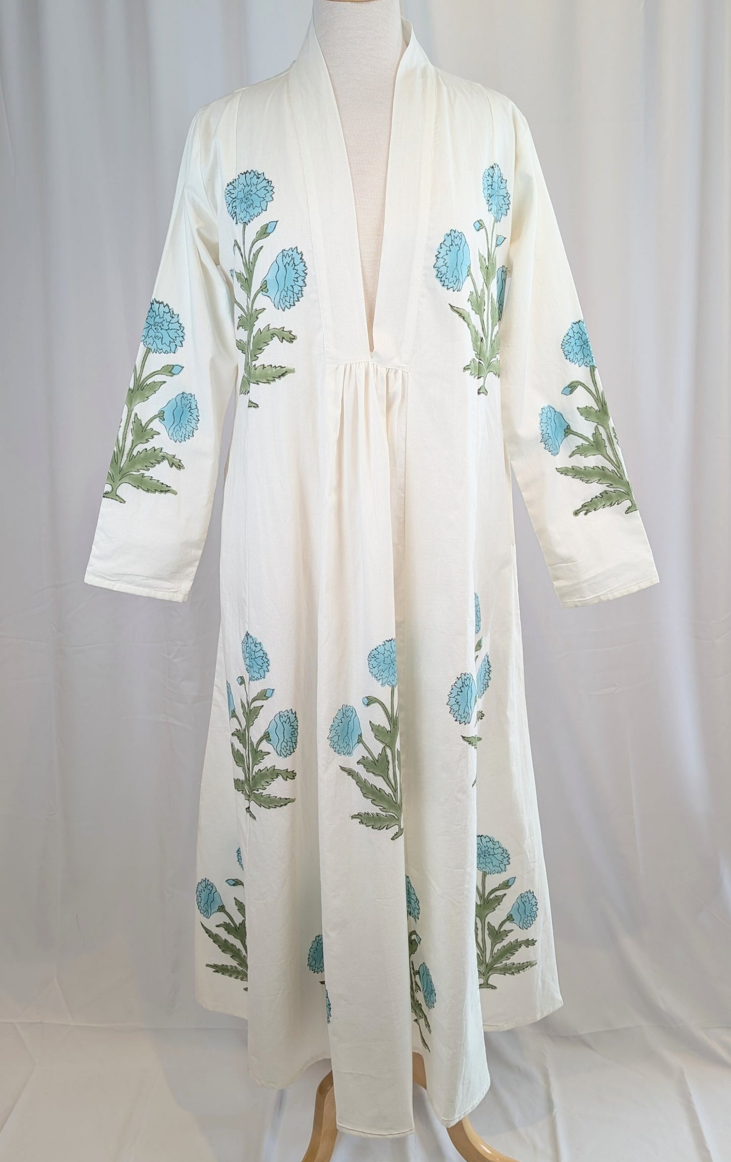 Aqua Buta Floral Block Print Cotton Maxi Dress - Precious Sparkle