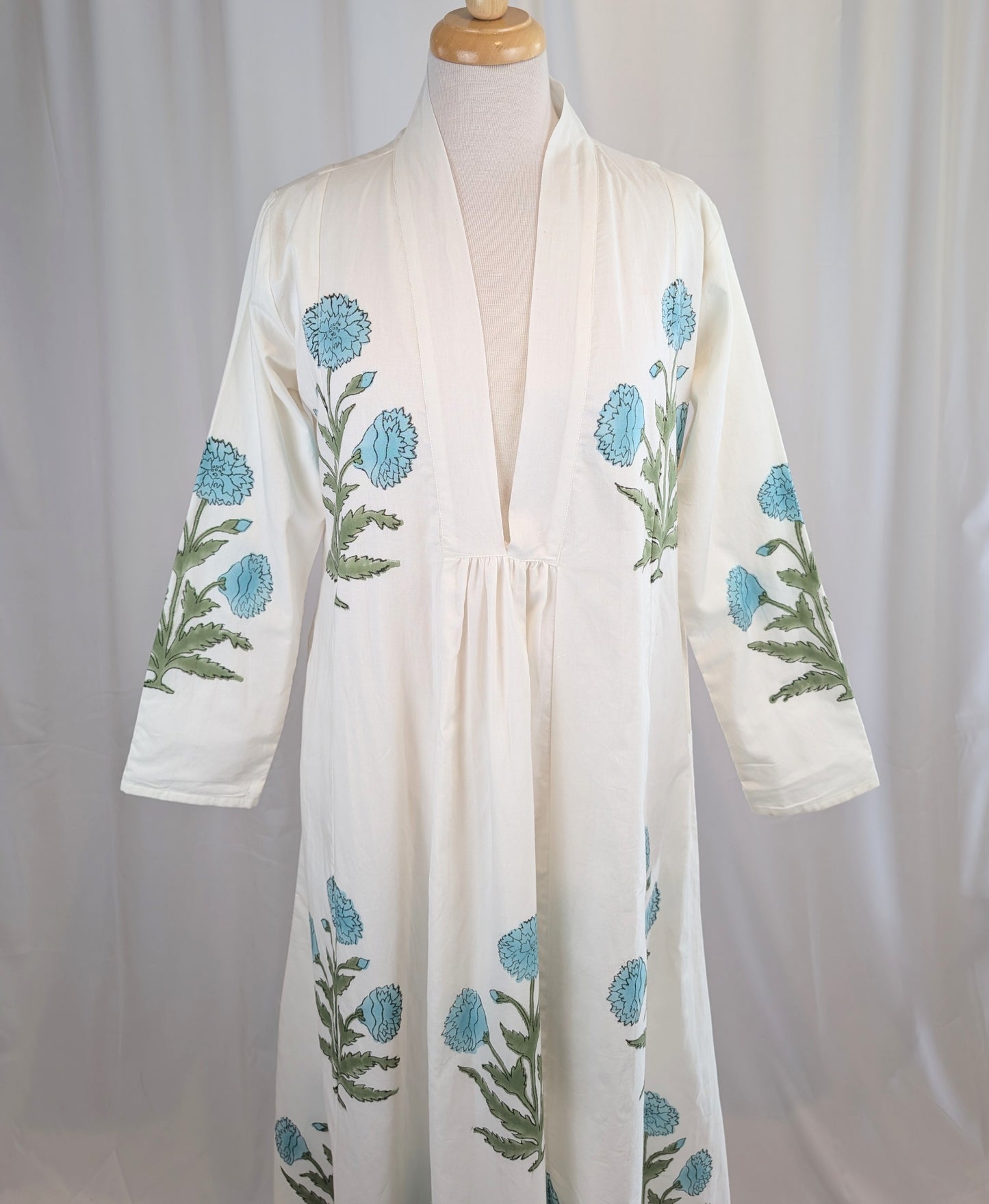 Aqua Buta Floral Block Print Cotton Maxi Dress - Precious Sparkle
