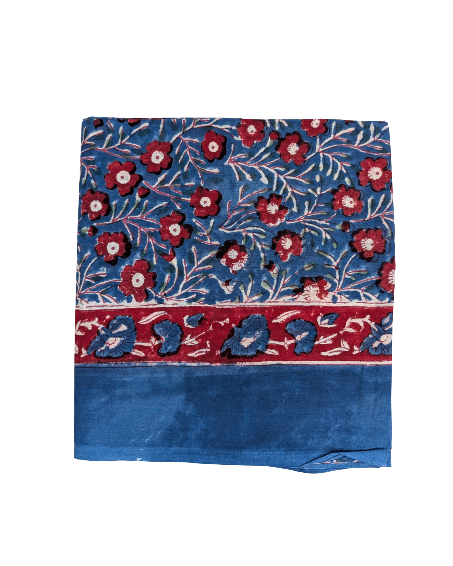 Blue & Red Floral Block Print Cotton Sarong Scarf