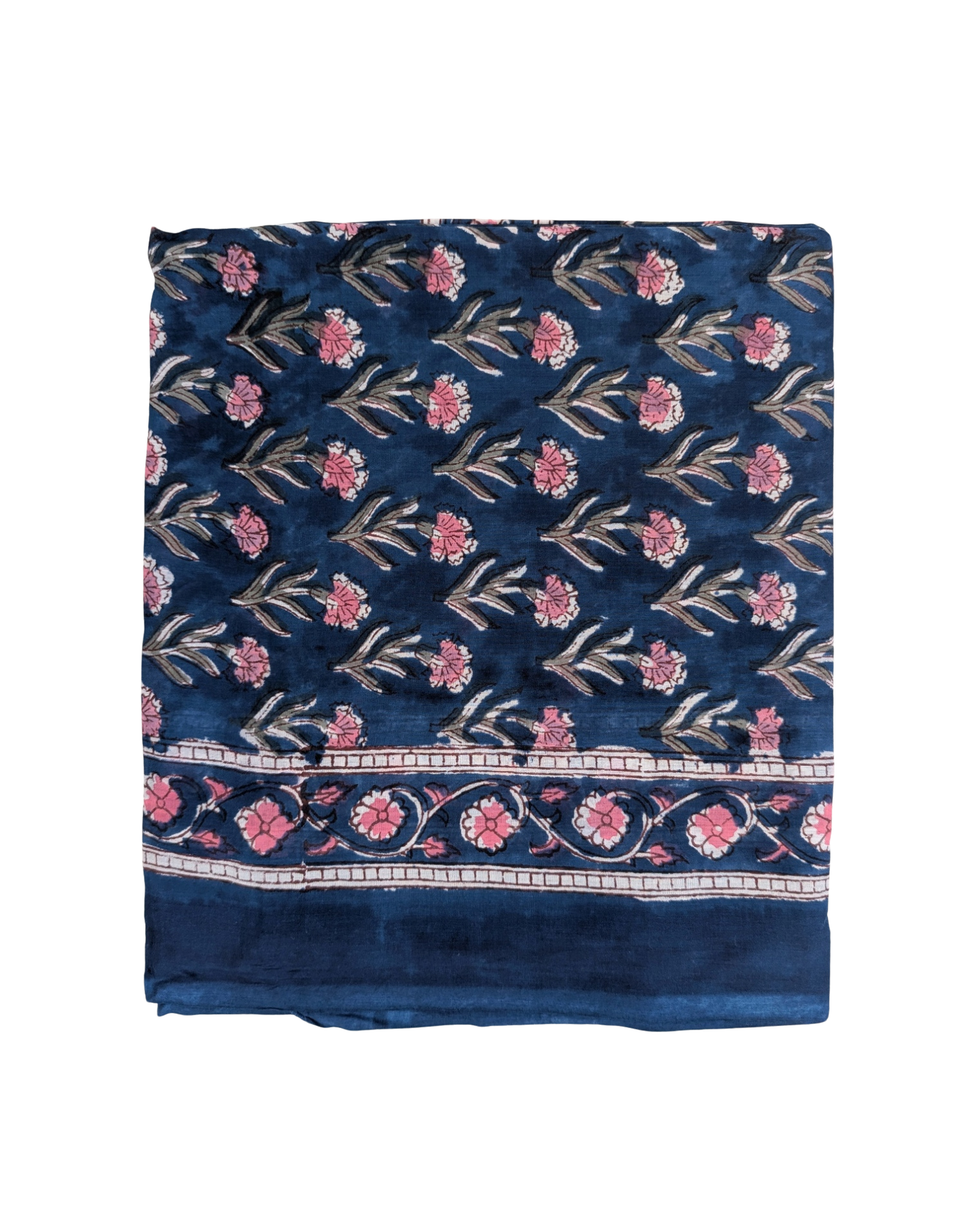 Navy Blue & Pink Floral Block Print Pareo Sarong Scarf