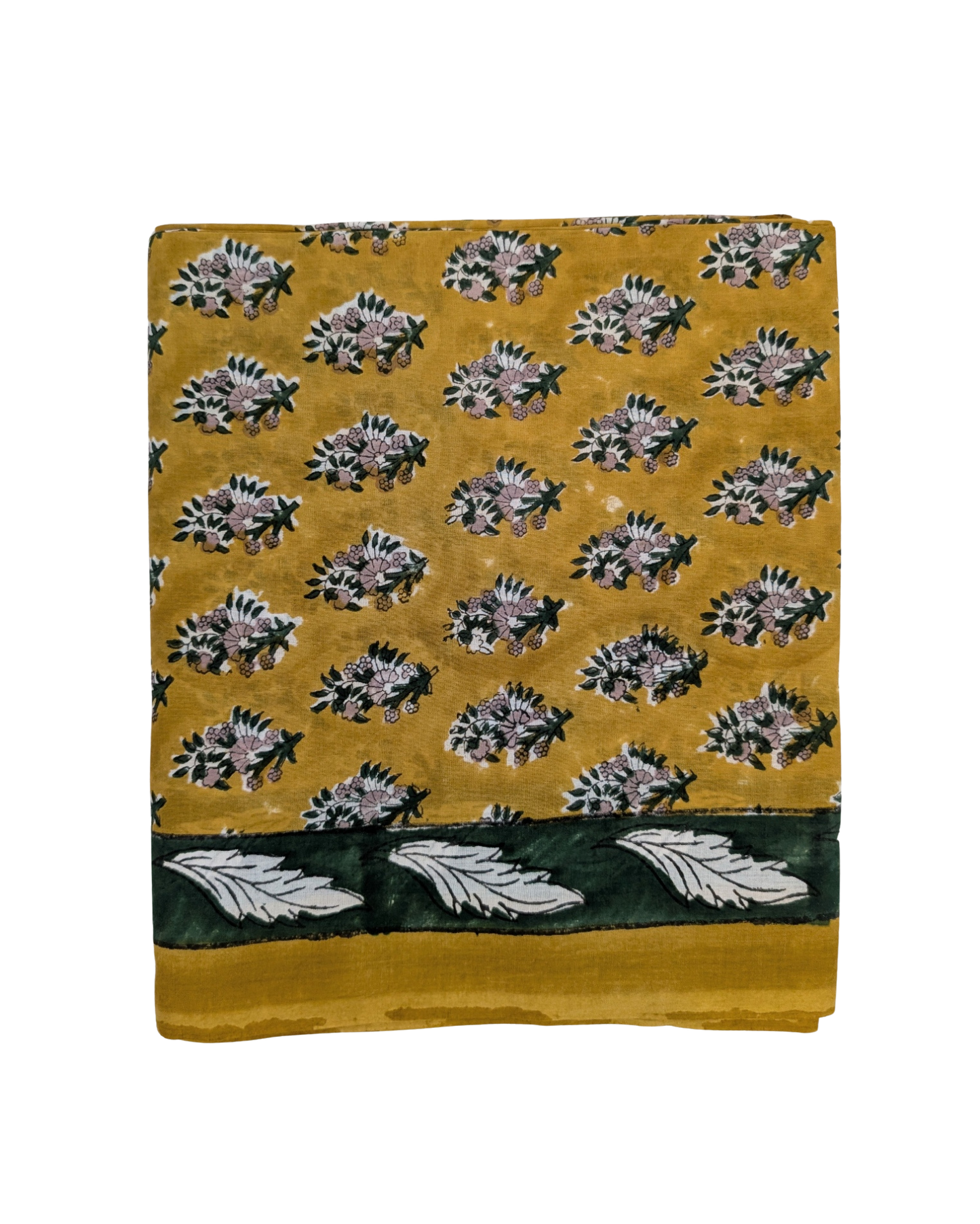 Mustard & Green Floral Block Print Cotton Sarong Scarf
