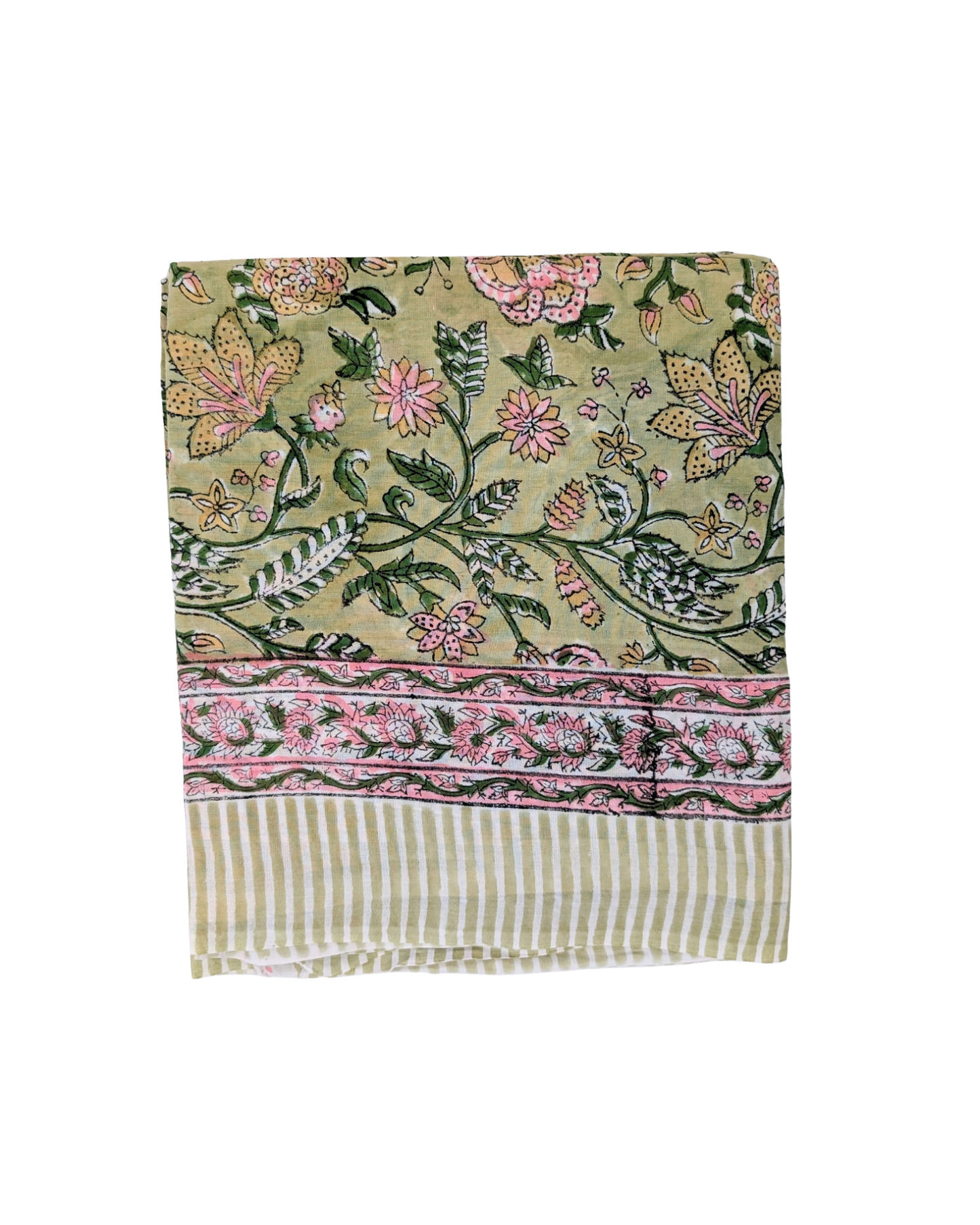 Light Green & Pink Floral Block Print Cotton Sarong Scarf