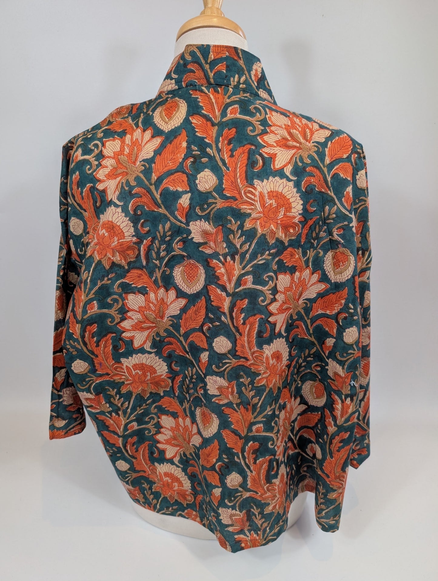 Blue & Orange Cotton Kimono Jacket Indian Block Printed - Precious Sparkle