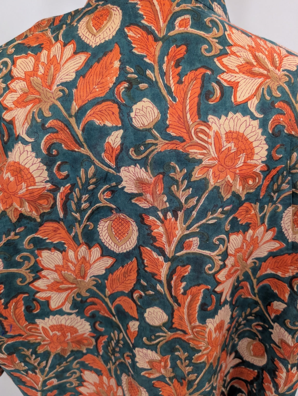 Blue & Orange Cotton Kimono Jacket Indian Block Printed - Precious Sparkle