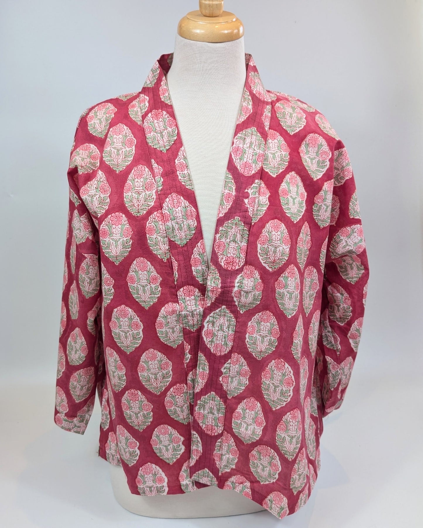 Raspberry Pink Cotton Kimono Jacket Indian Block Printed