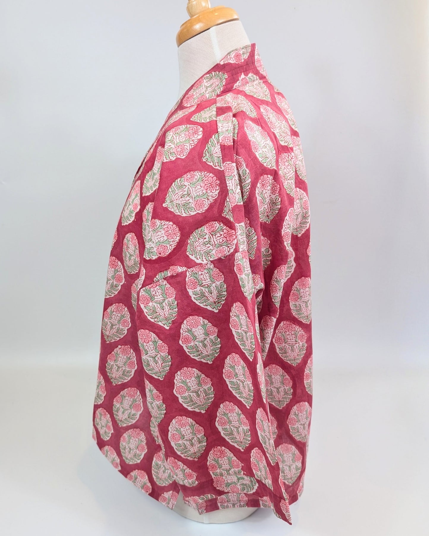 Raspberry Pink Cotton Kimono Jacket Indian Block Printed