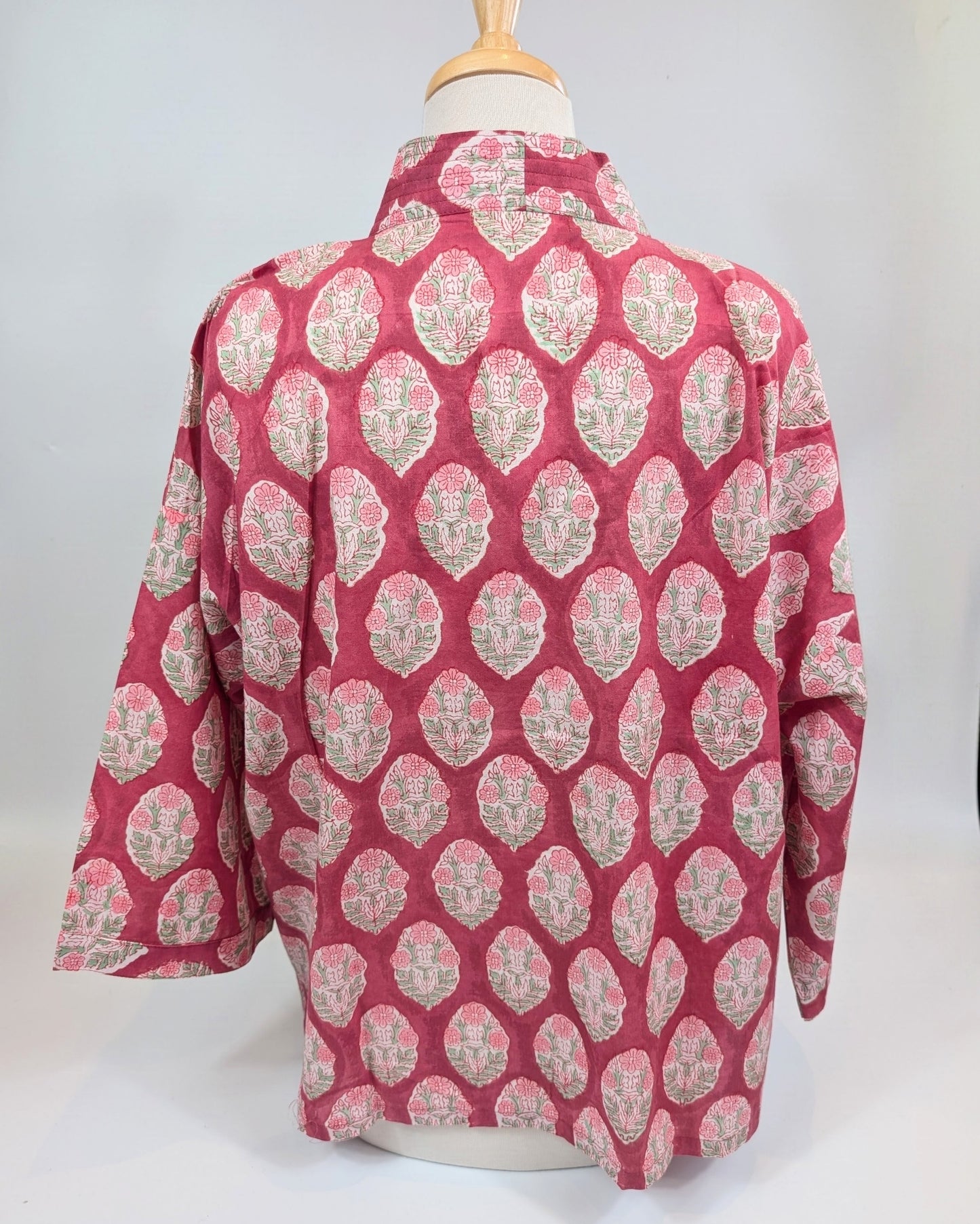 Raspberry Pink Cotton Kimono Jacket Indian Block Printed