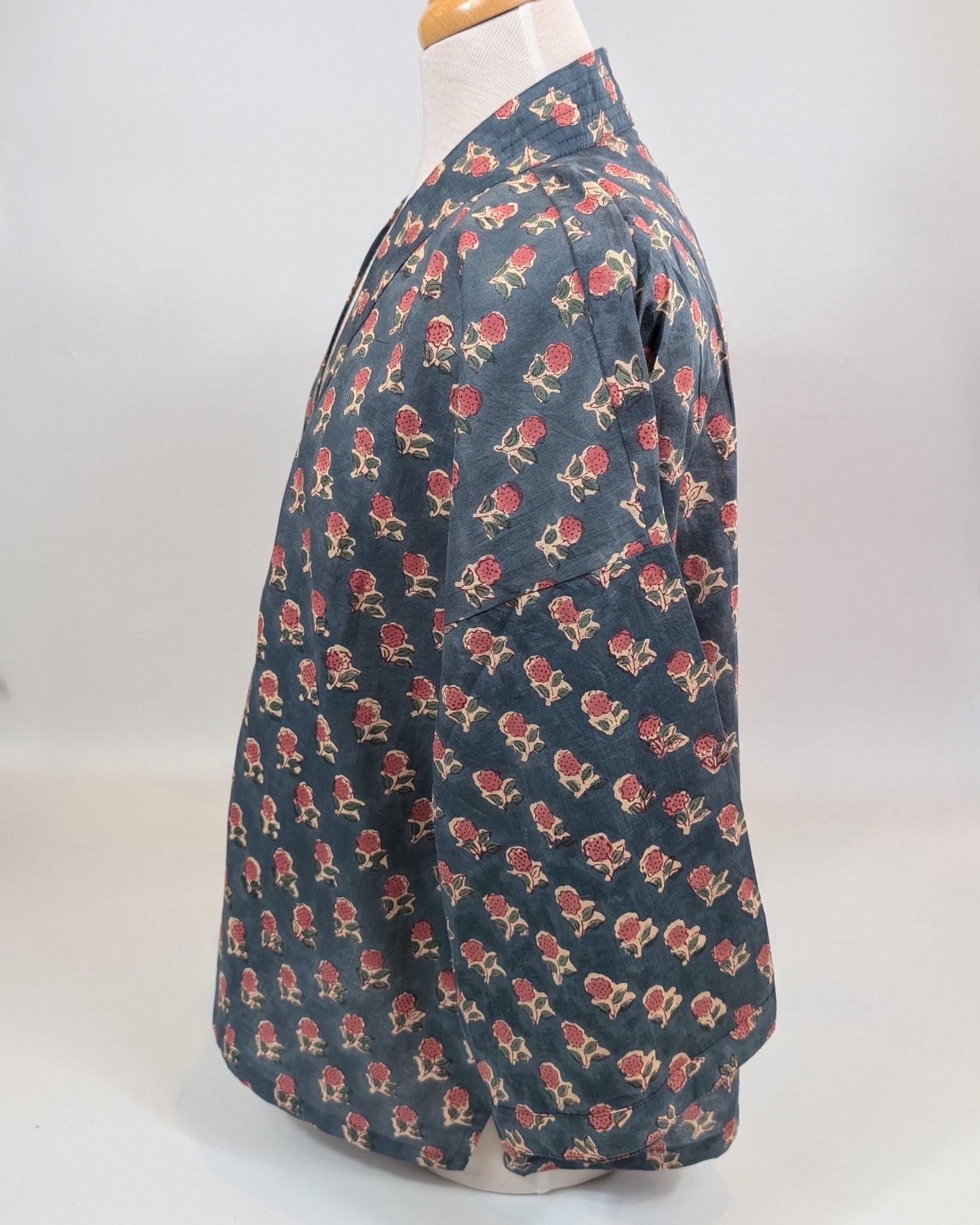 Ink Blue Cotton Kimono Jacket Indian Block Printed