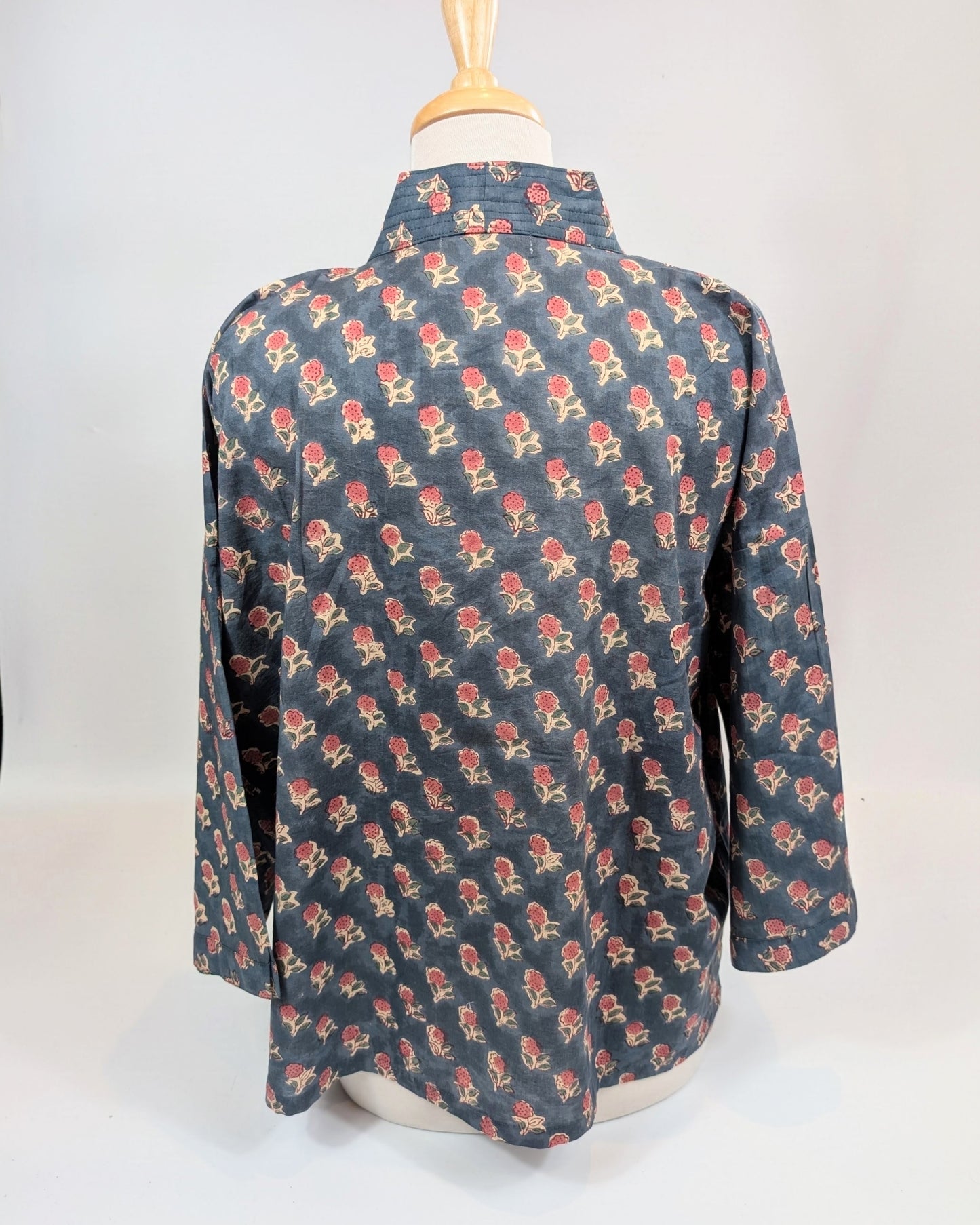 Ink Blue Cotton Kimono Jacket Indian Block Printed