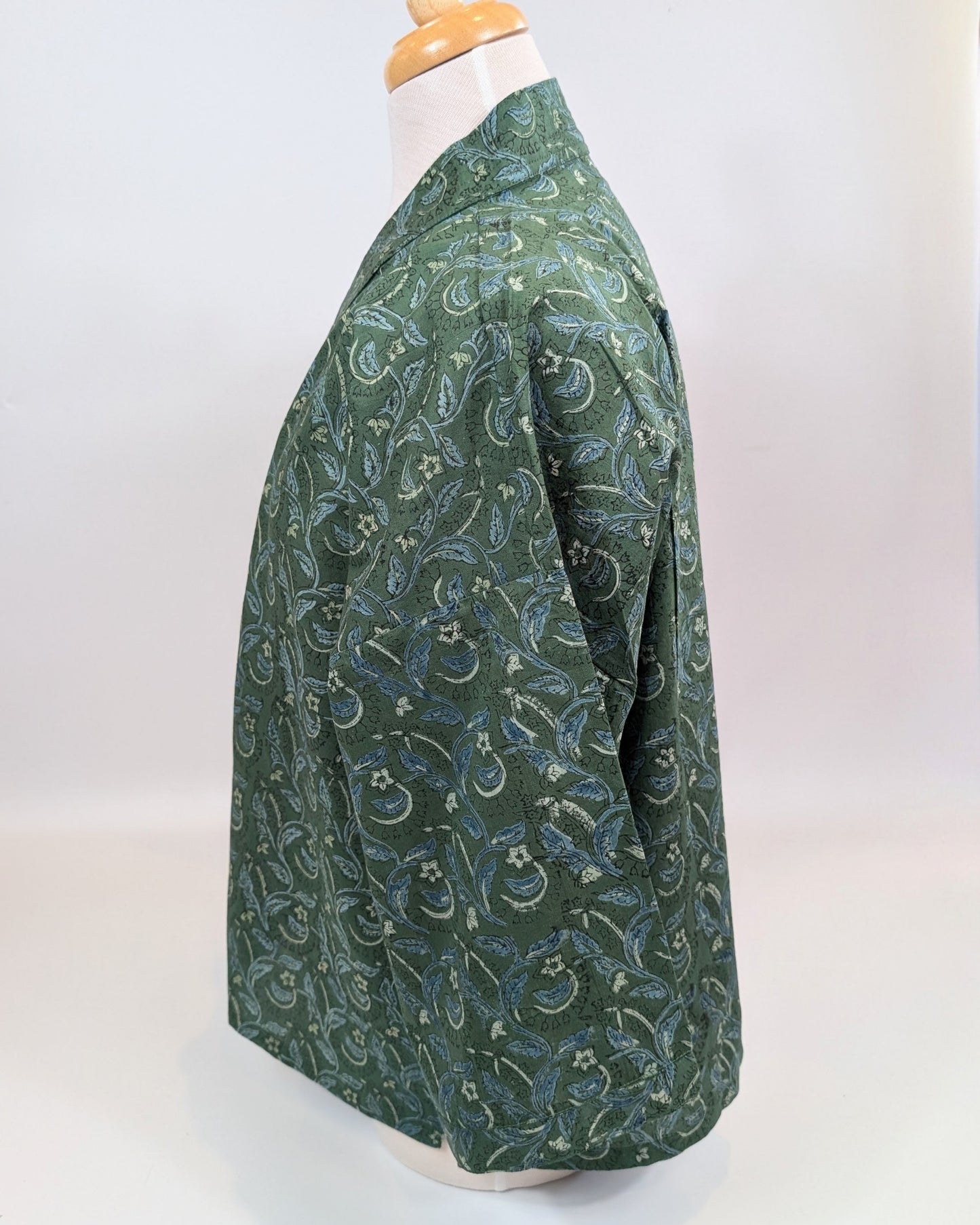 Forest Green Cotton Kimono Jacket Indian Block Printed