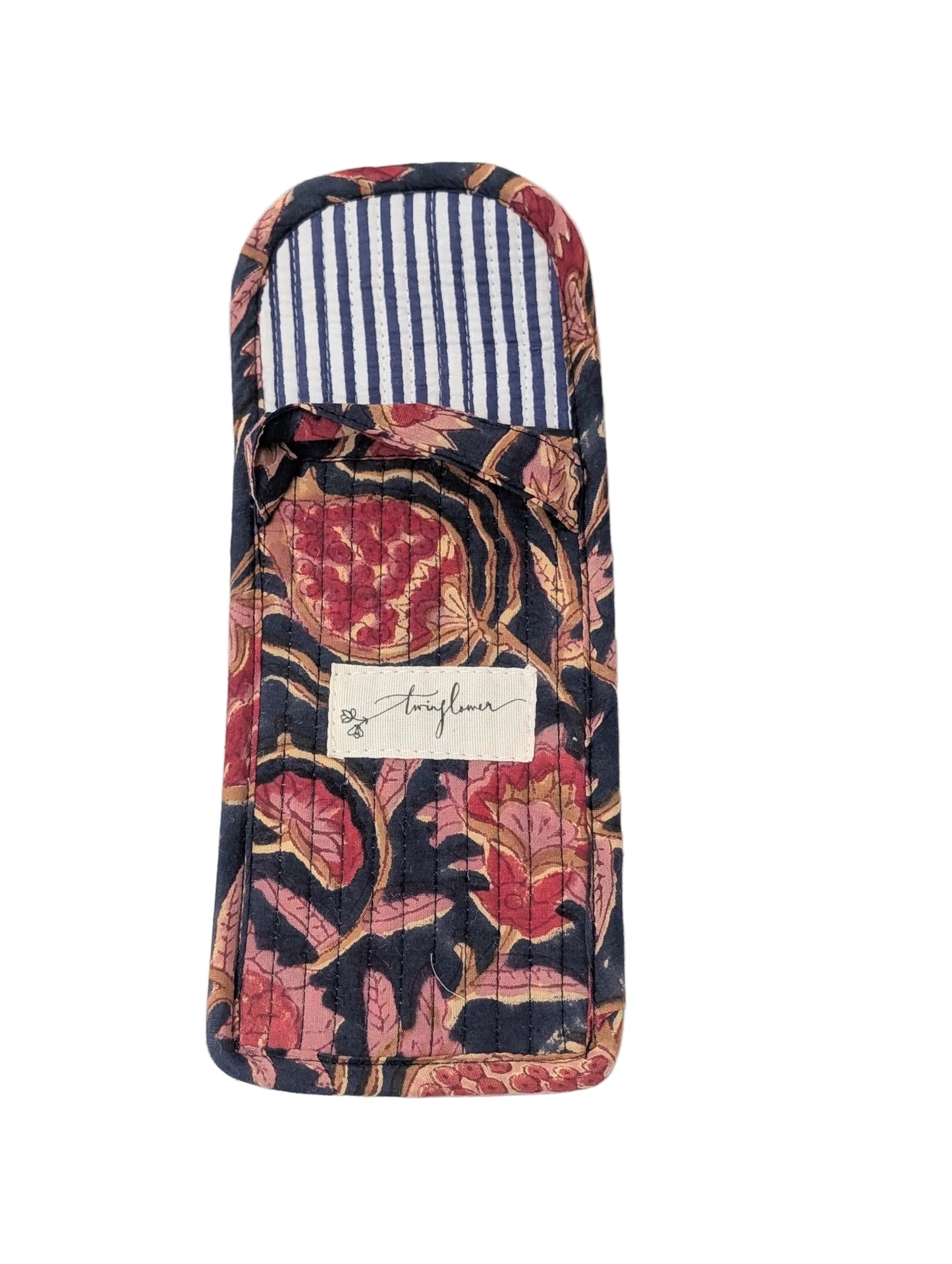 Deep Blue & Red Floral Block Print Quilted Glasses Case - Precious Sparkle