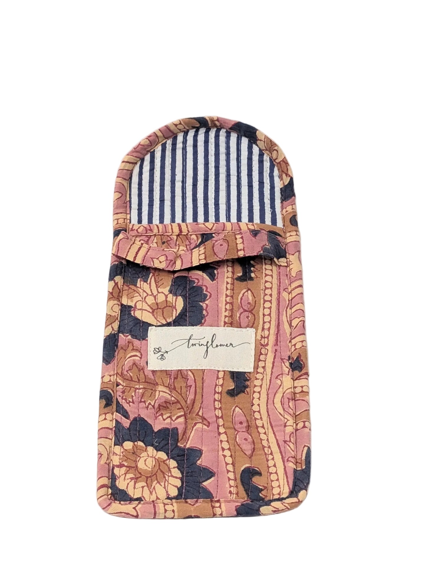 Vintage Pink Floral Block Print Quilted Glasses Case - Precious Sparkle