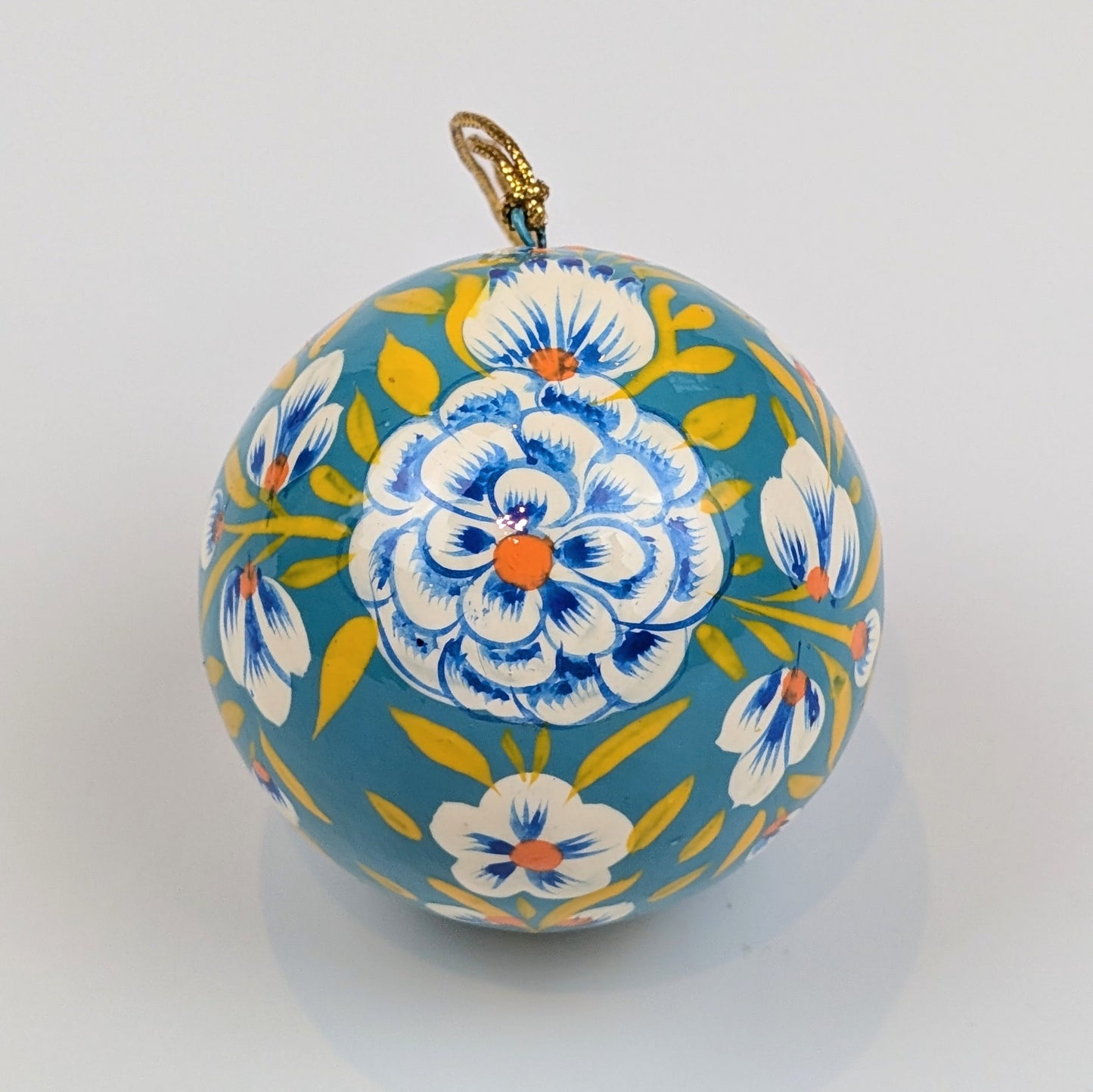 Fairtrade Papier Mache Hand Painted Christmas Bauble Teal - Precious Sparkle