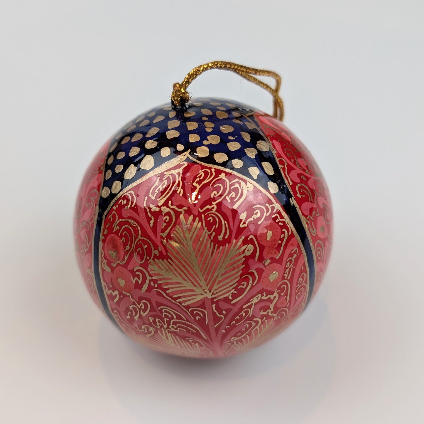 Fairtrade Papier Mache Hand Painted Christmas Bauble Red Black - Precious Sparkle