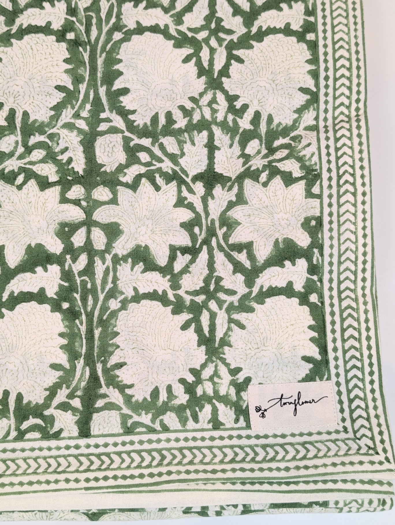 Emerald Green Block Printed Table Cloth 150x250cm