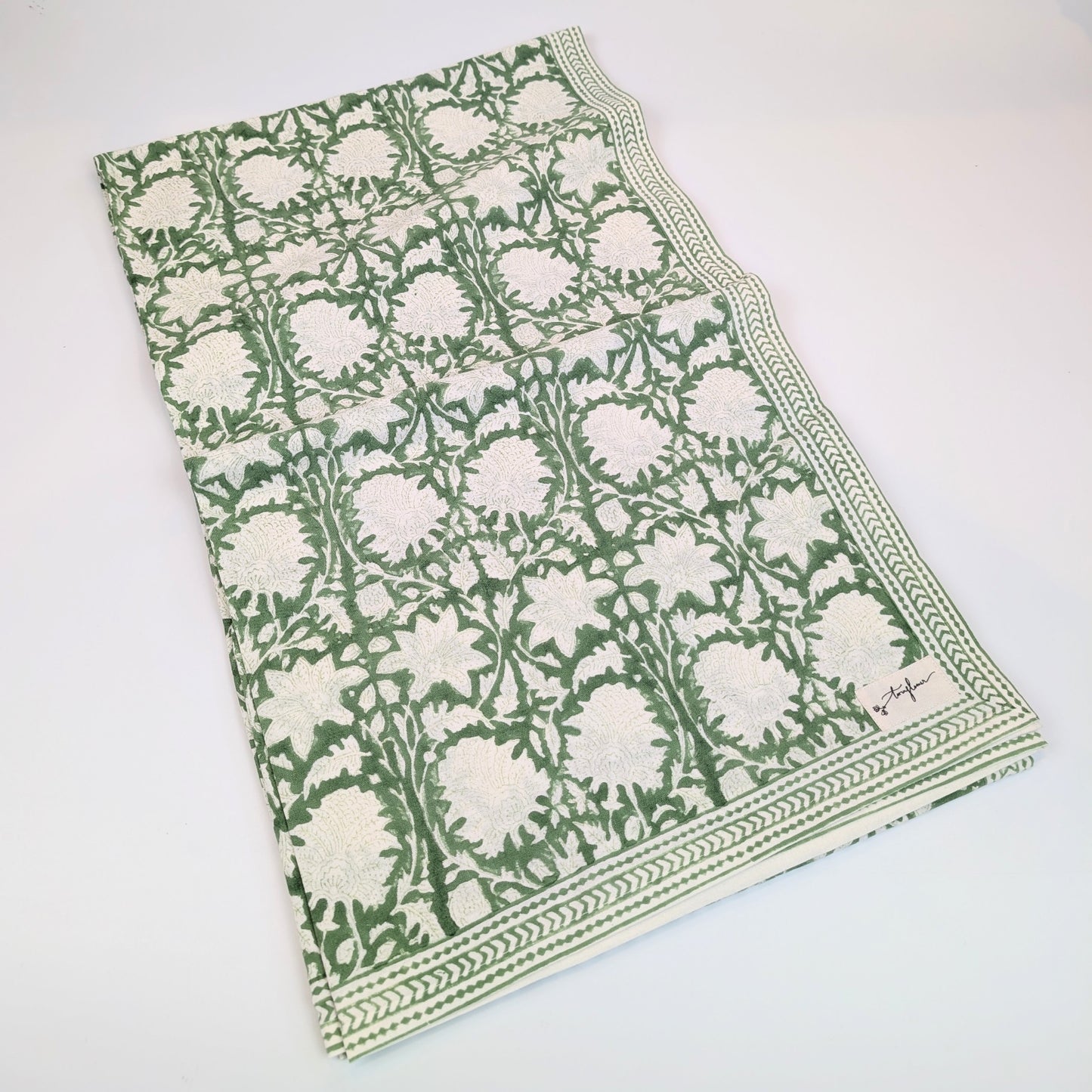 Emerald Green Block Printed Table Cloth 150x250cm