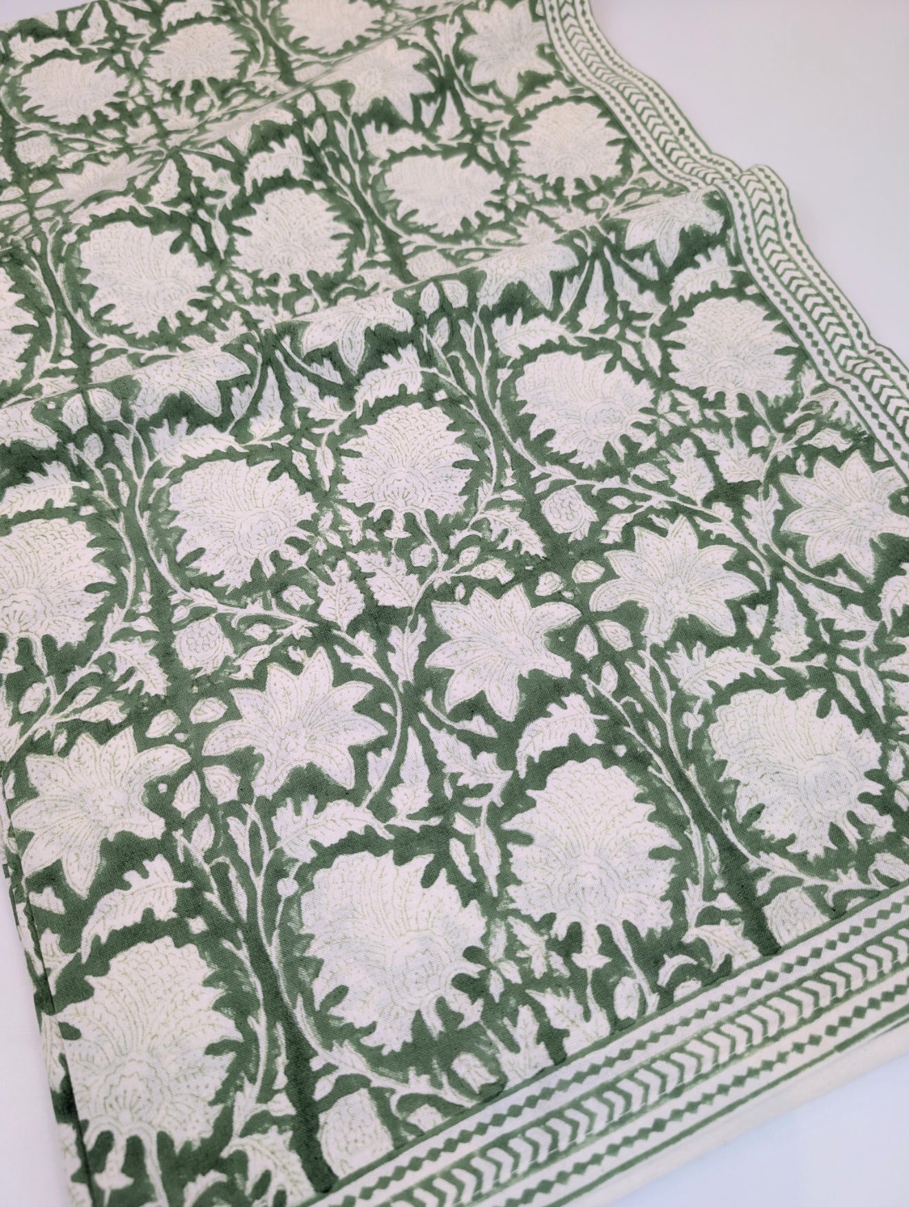 Emerald Green Block Printed Table Cloth 150x250cm