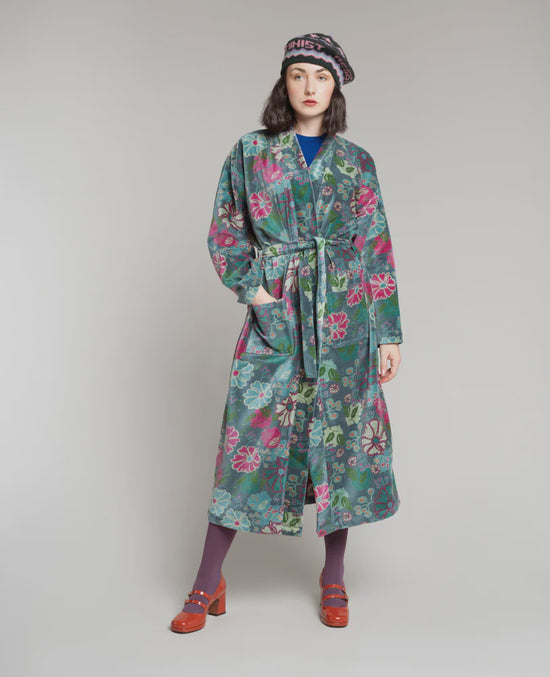 Les Touristes Velvet Kimono Dressing Gown Cosmos Teal