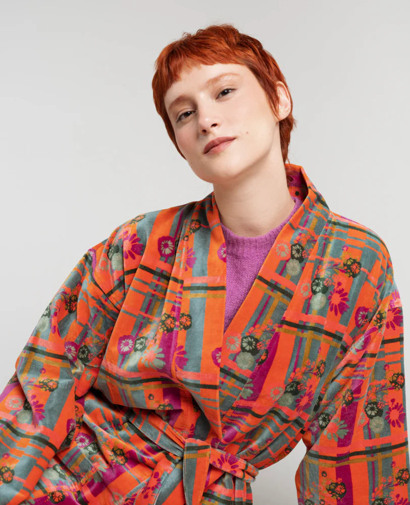 Les Touristes Velvet Kimono Dressing Gown Dundee Orange