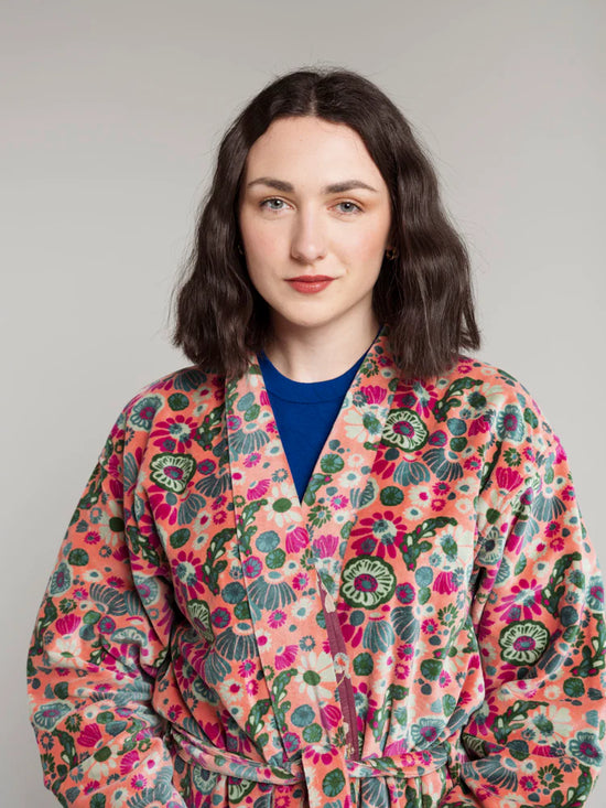 Les Touristes Velvet Kimono Dressing Gown Molly Coral