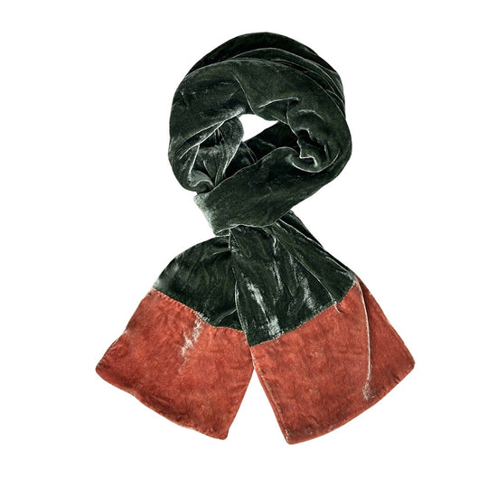 Lua Velvet Contrast End Scarf Dark Sage - Precious Sparkle