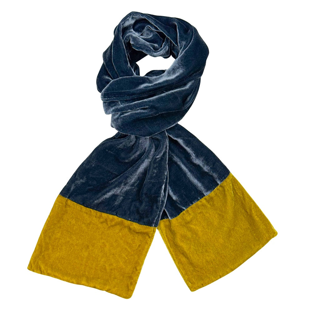 Lua Velvet Contrast End Scarf Steel Blue - Precious Sparkle
