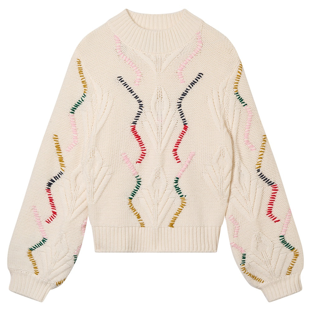Jumper 1234 Overstitch Cream Cable Turtle Knit